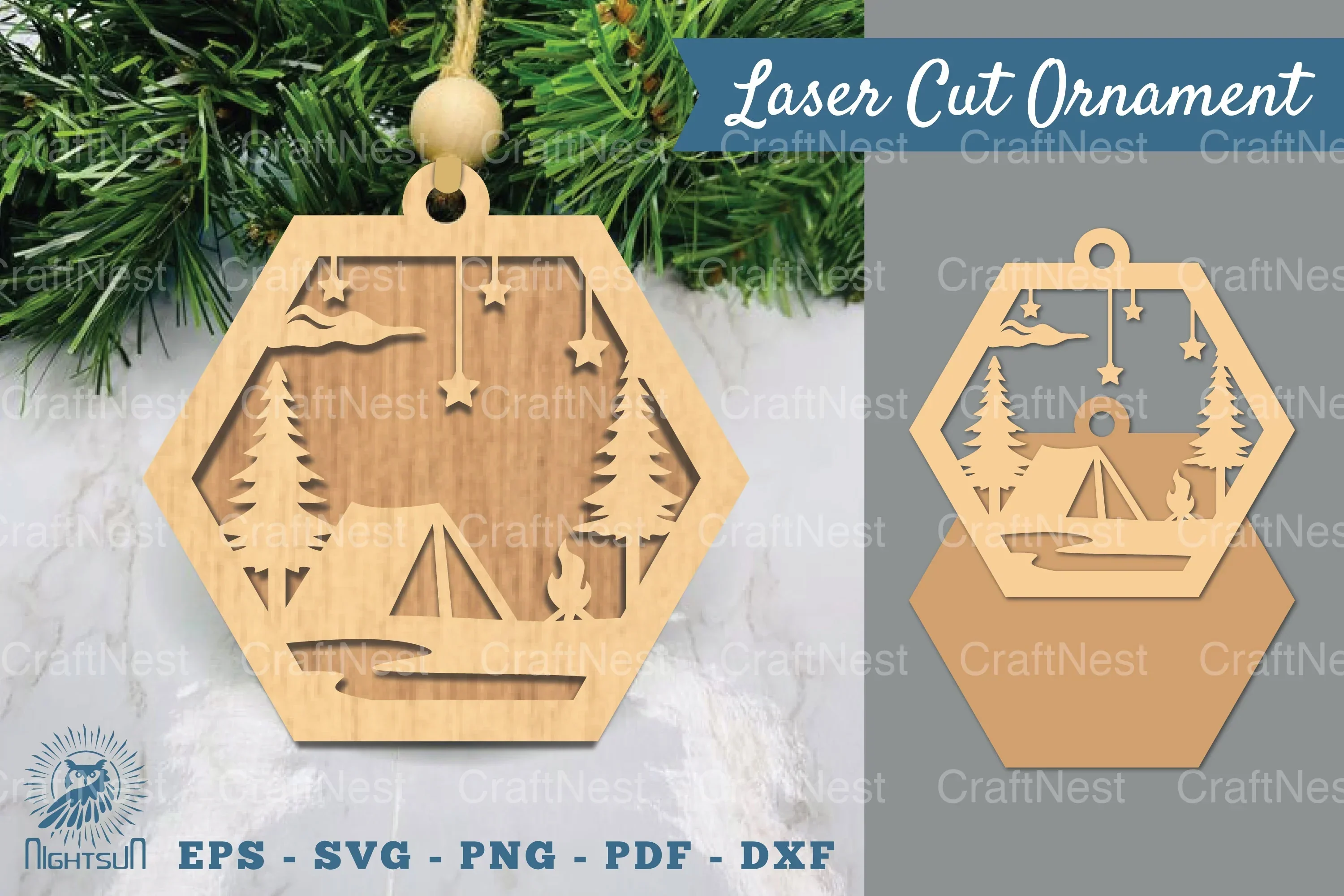 Camping in Forest Laser Cut Ornament Clipart Bundle