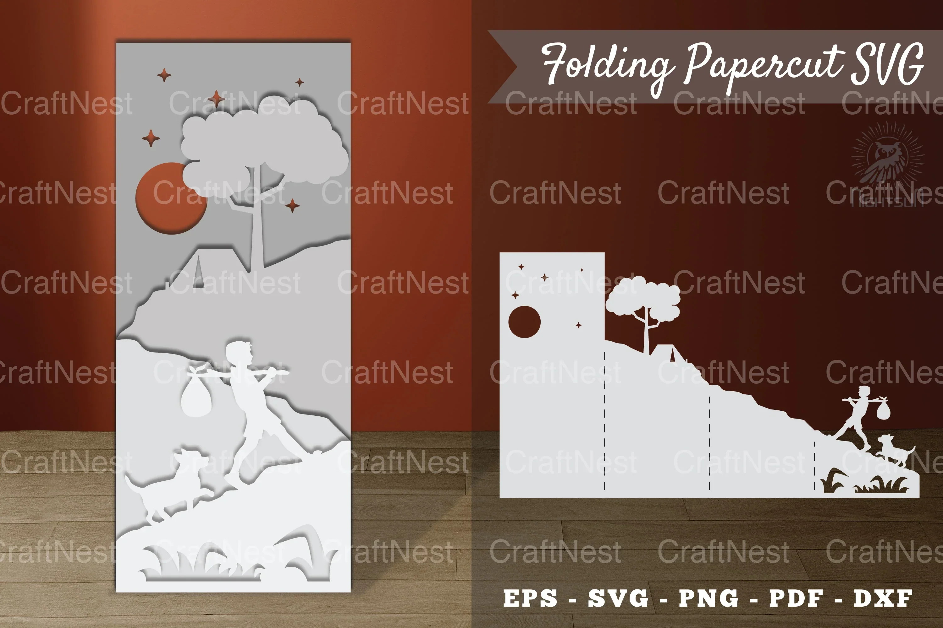 Camping With Dogs in the Woods Papercut SVG Bundle