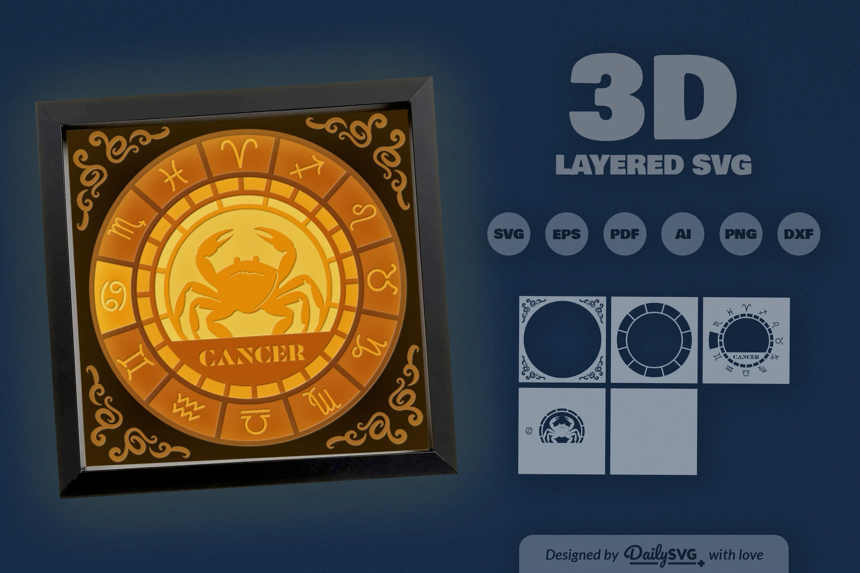 Cancer Zodiac 3D Shadow Box Papercut SVG Bundle - Image 3