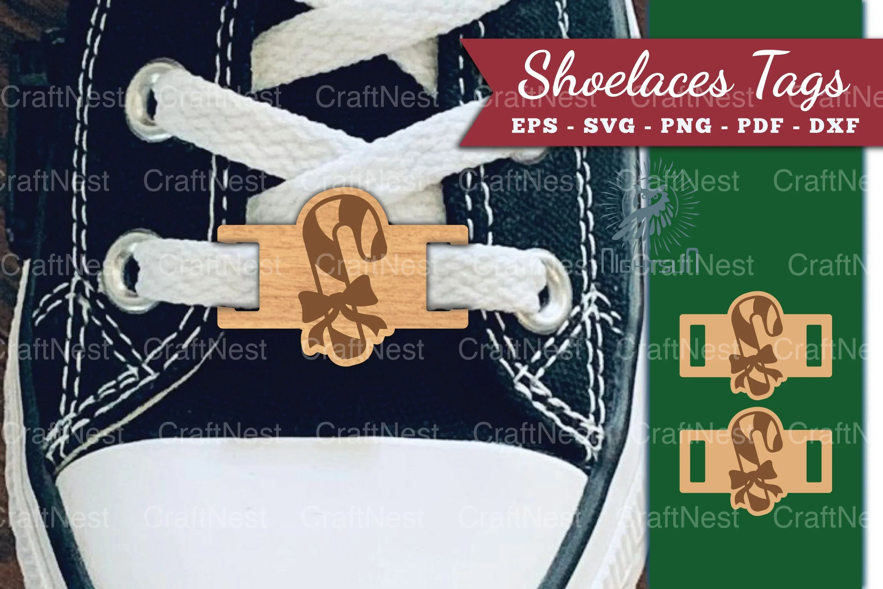 Candy Cane Shoelaces Tags Laser Cut Clipart Bundle