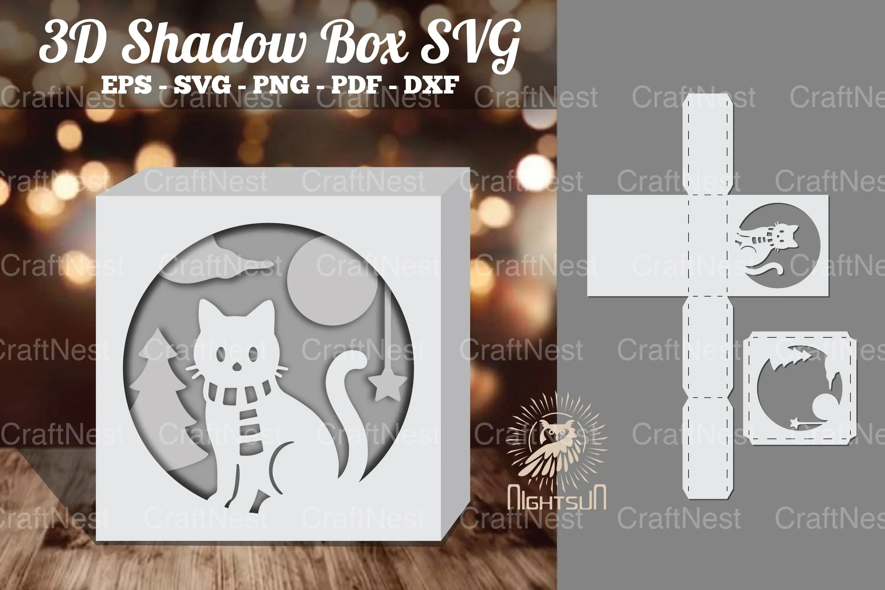 Cat 3D Papercut Shadow Box Clipart Bundle