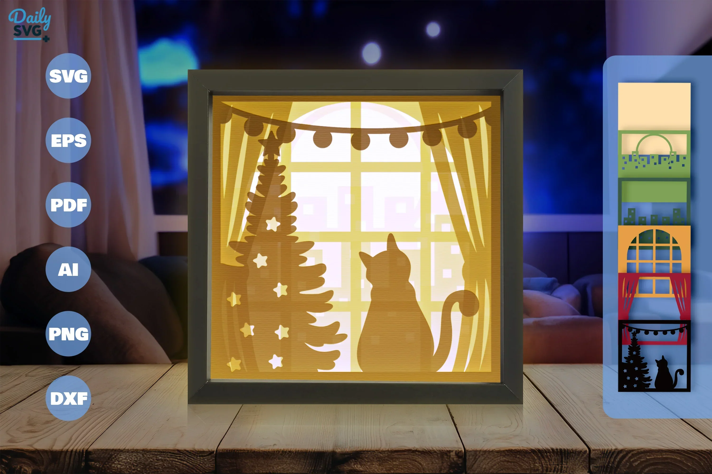 Cat on Window with City View Papercut SVG Bundle - Image 3