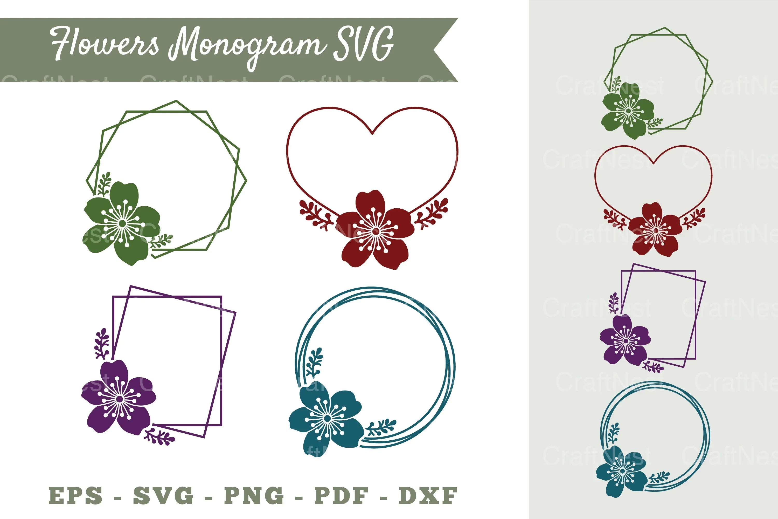 Cherry Blossom Flower Monogram Clipart Bundle