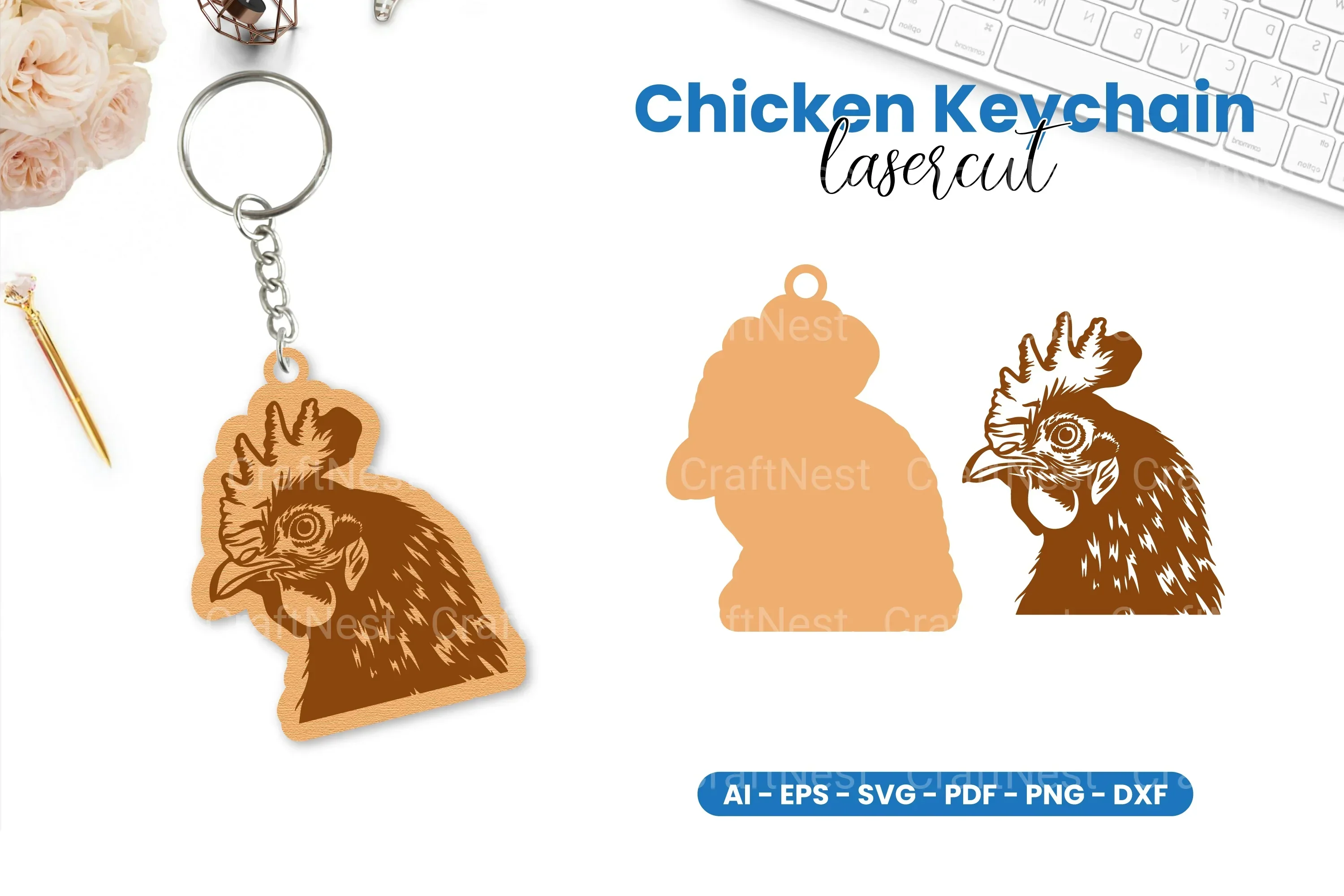 Chicken Keychain Lasercut Clipart Bundle