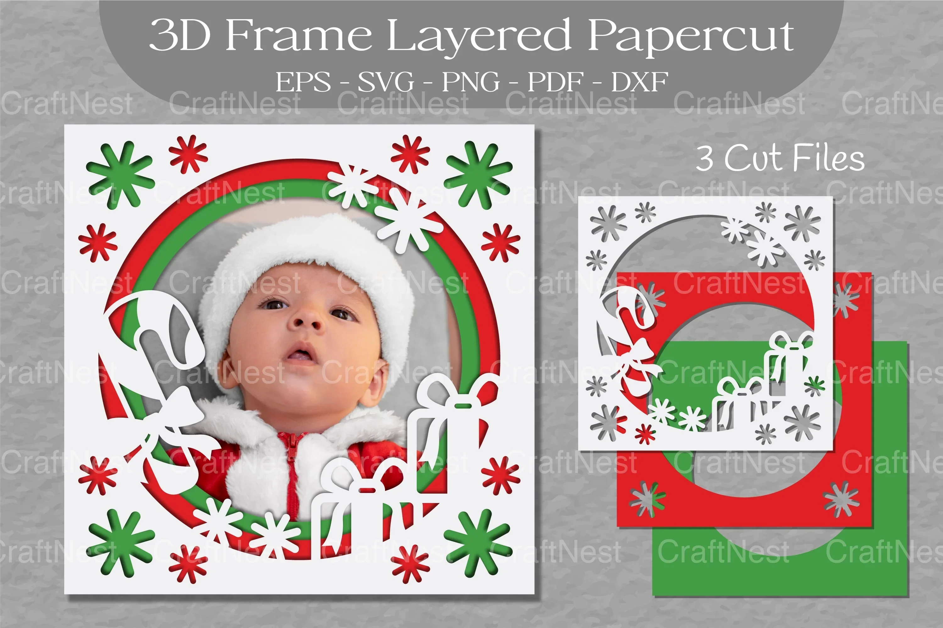 Christmas 3D Frame Layered Papercut Clipart Bundle