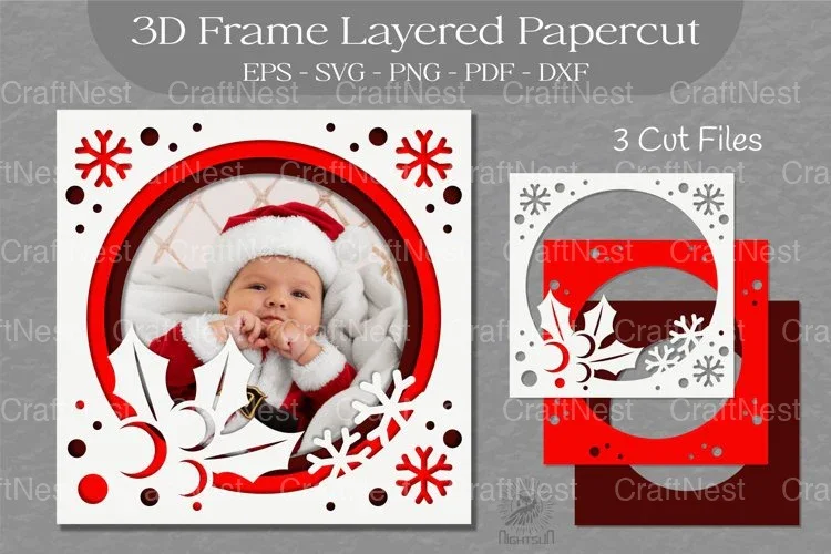 Christmas 3D Frame Layered SVG Bundle