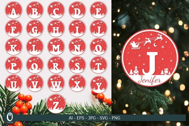 Christmas Alphabet Round Ornament Scene SVG Bundle
