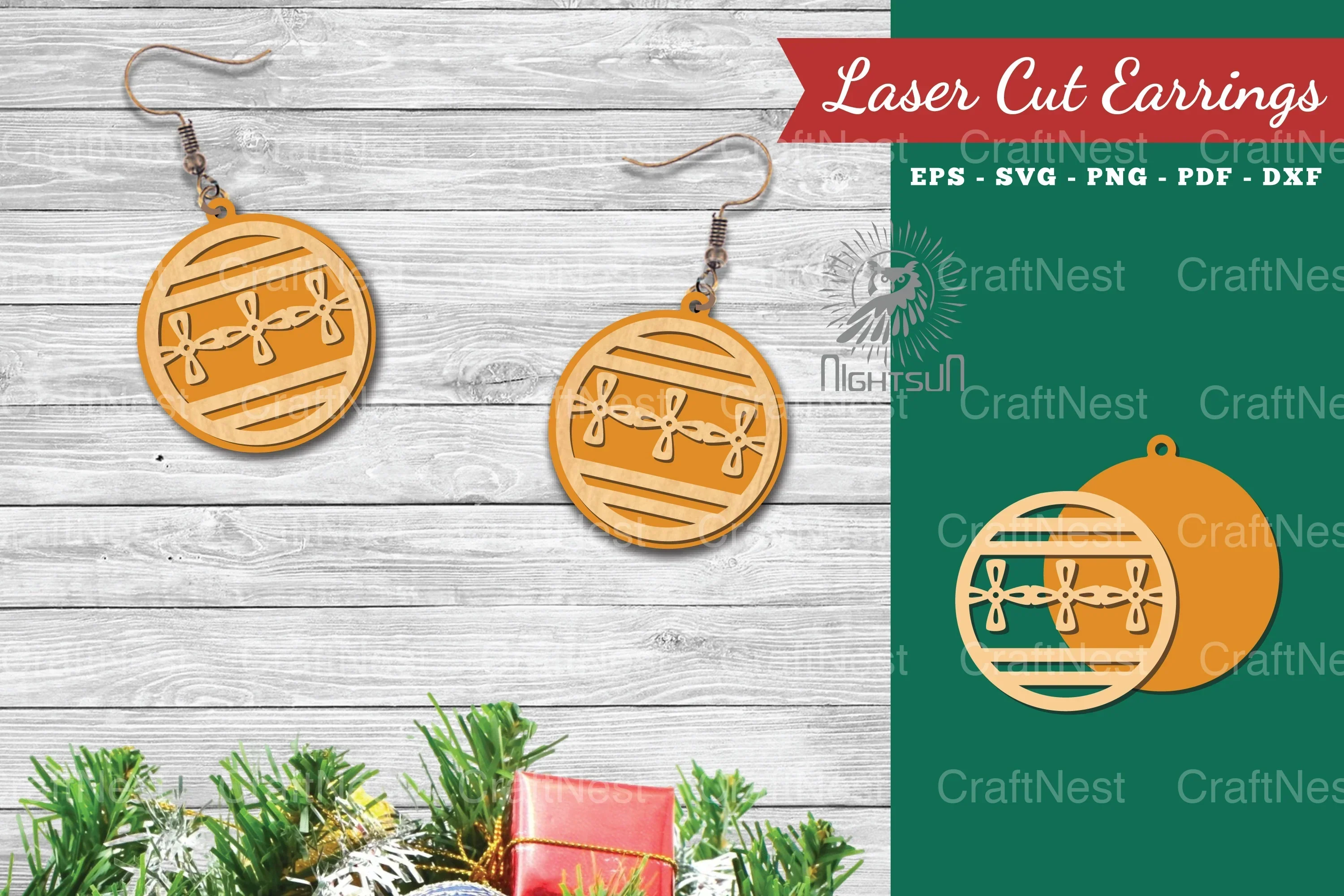 Christmas Ball Laser Cut Earrings SVG Bundle