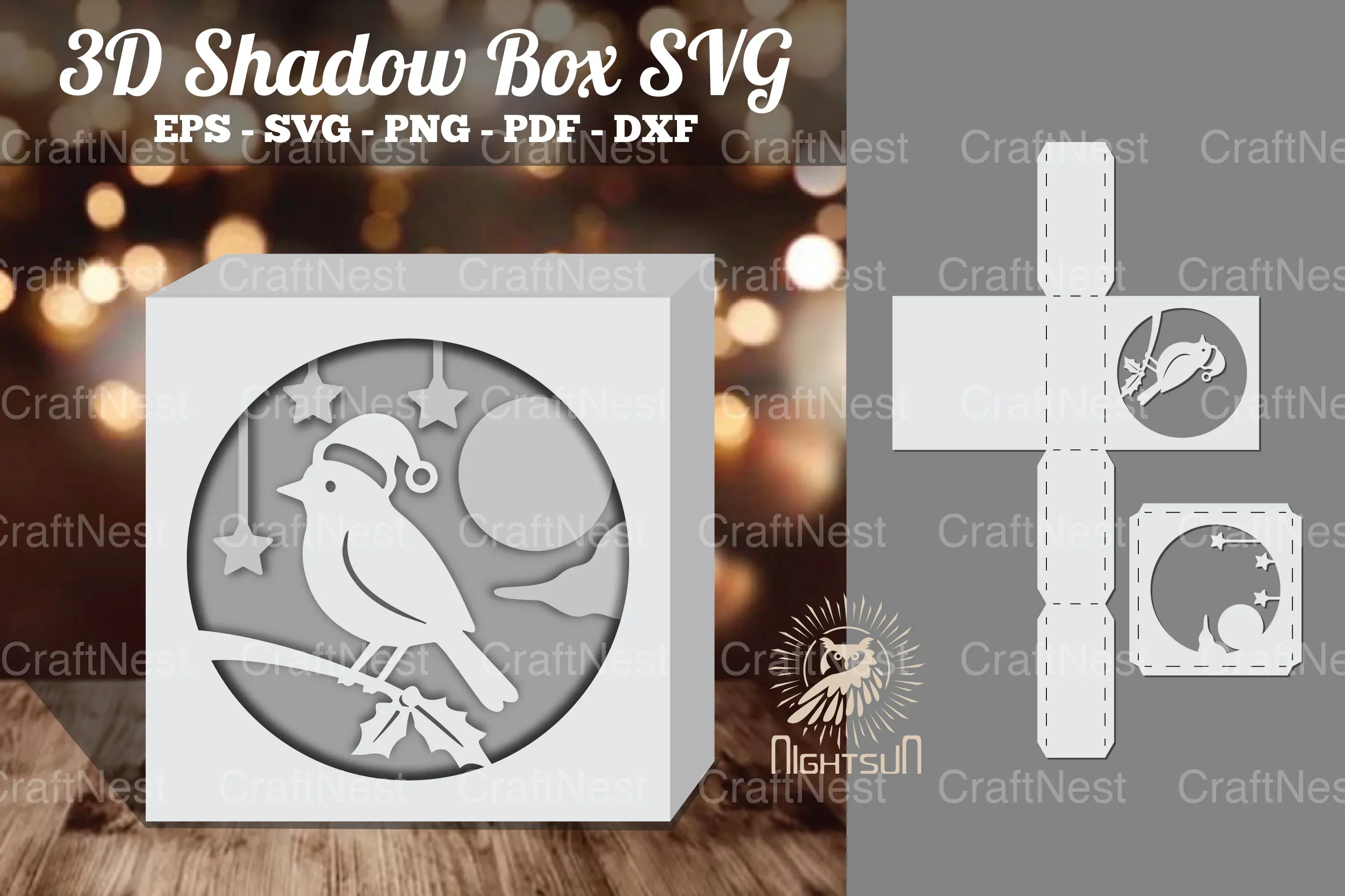 Christmas Bird Papercut Shadow Box Clipart Bundle