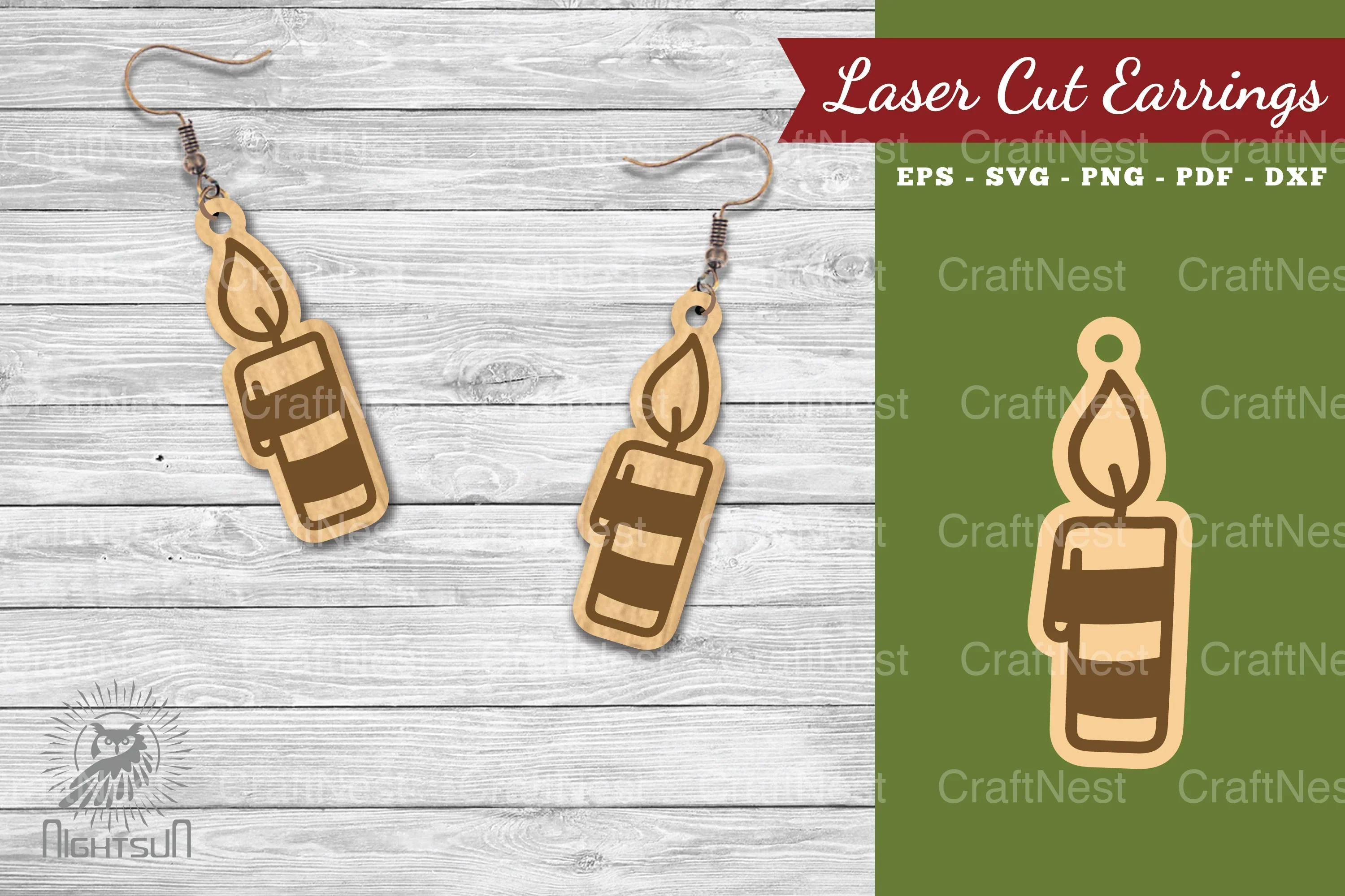 Christmas Candle Laser Cut Earrings Clipart Bundle