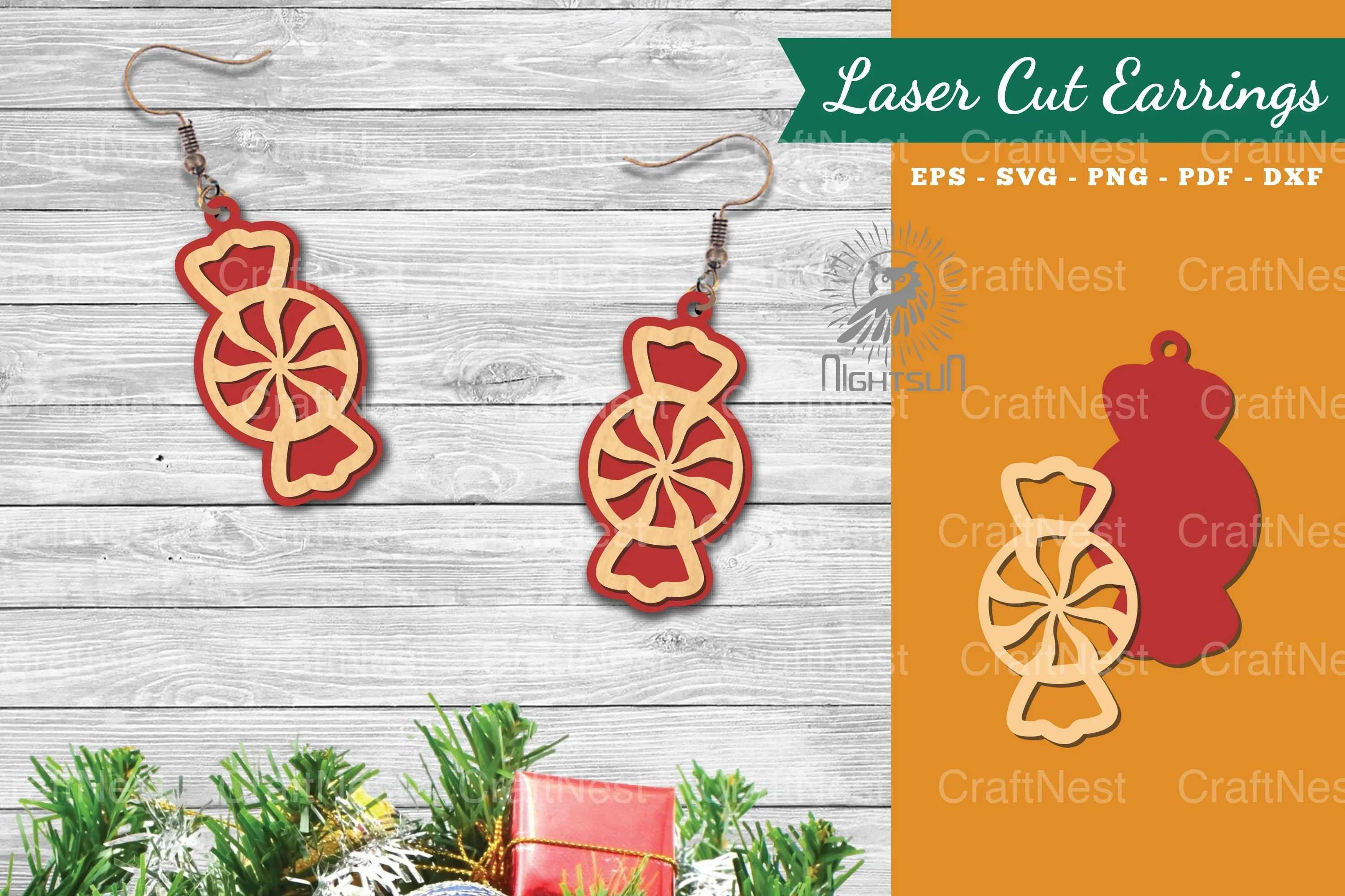 Christmas Candy Laser Cut Earrings SVG Bundle