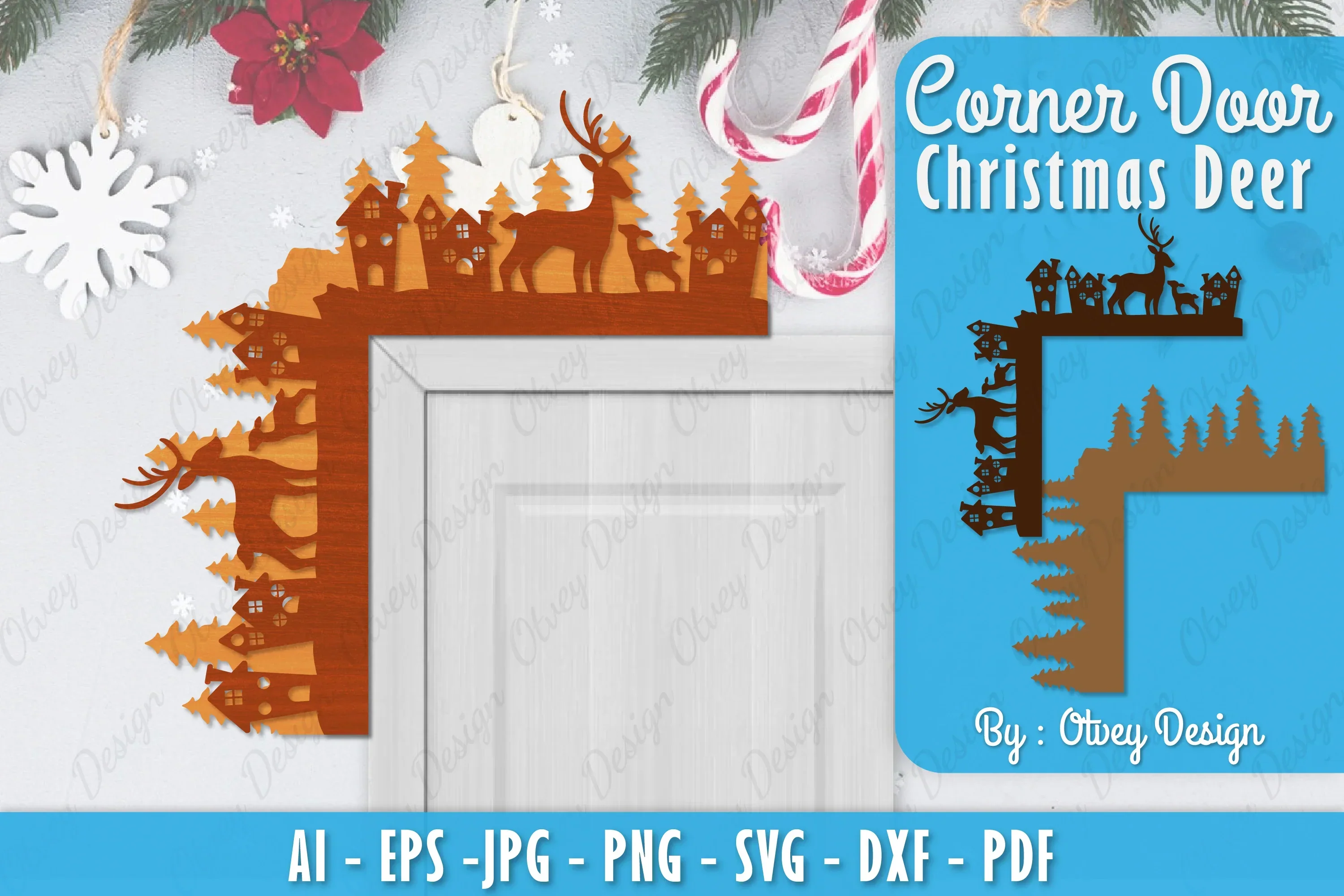 Christmas Deer Door Corner Lasercut SVG Bundle