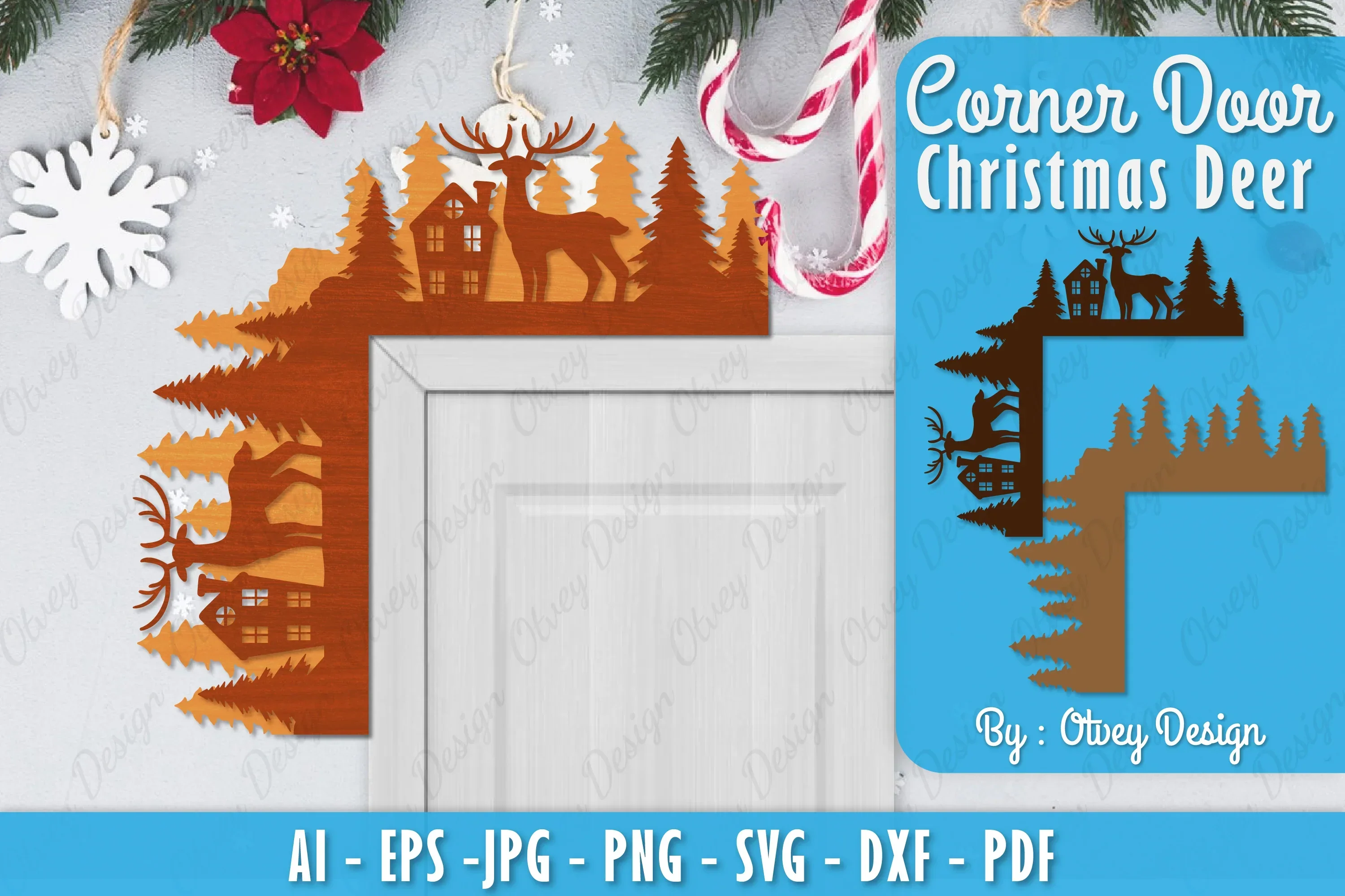 Christmas Deer Door Corner Lasercut SVG Bundle