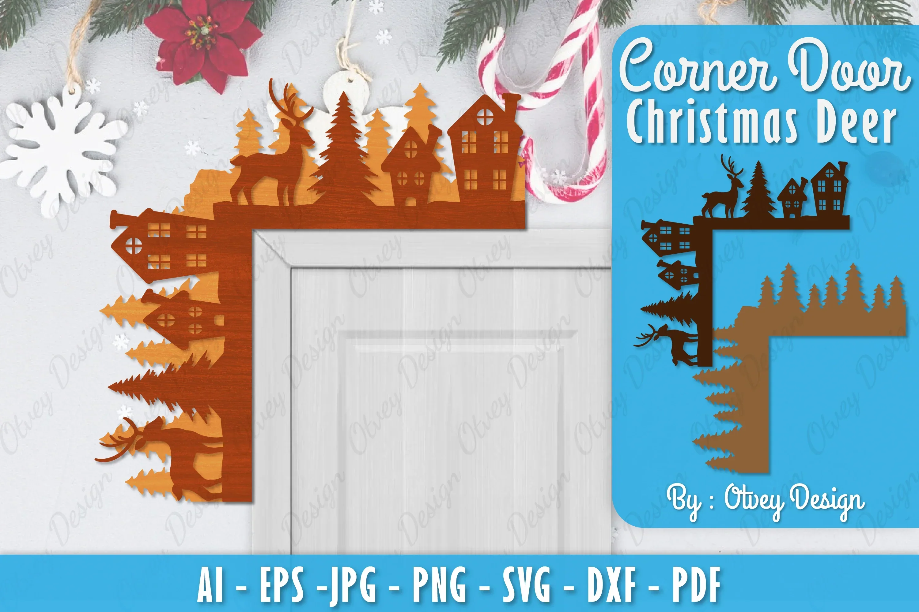 Christmas Deer Door Corner Lasercut SVG Bundle