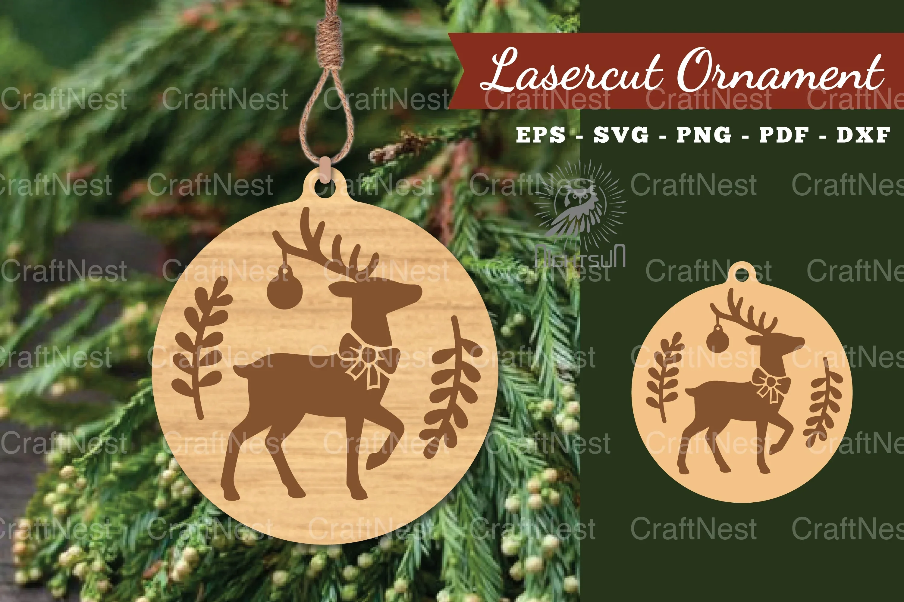 Christmas Deer Laser Cut Ornament Clipart Bundle
