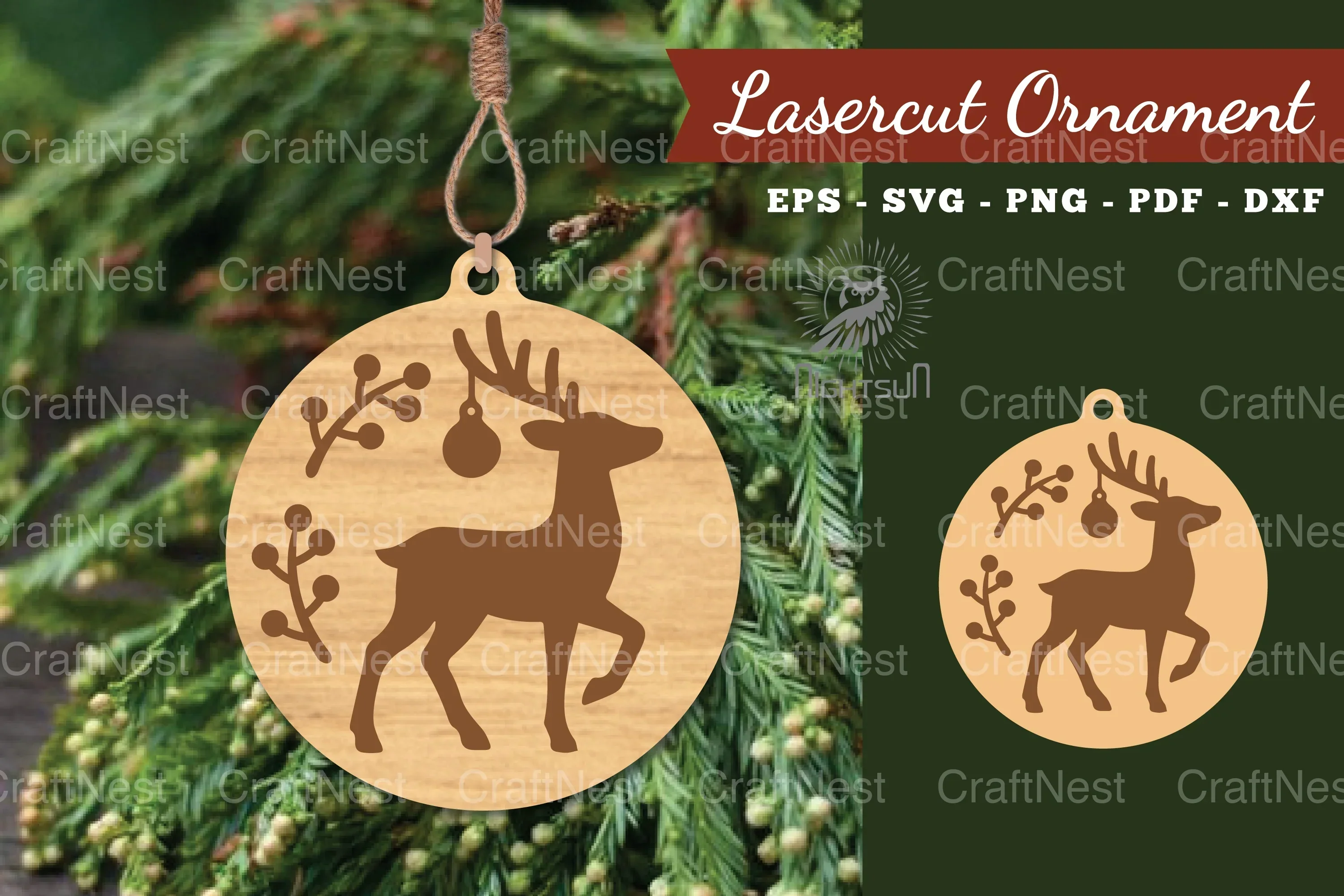 Christmas Deer Laser Cut Ornament Clipart Bundle