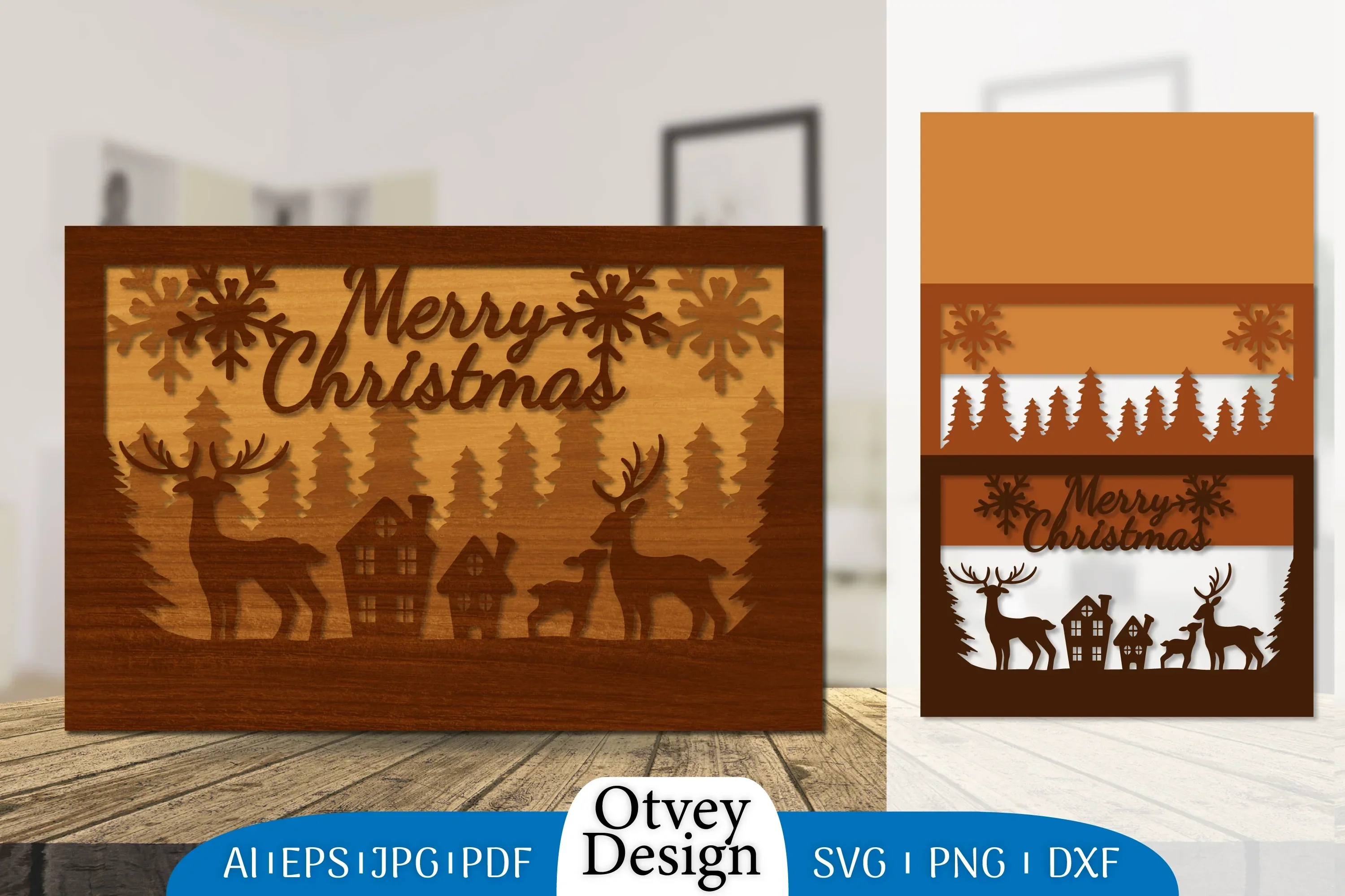 Christmas Deer Layered Lasercut SVG Bundle