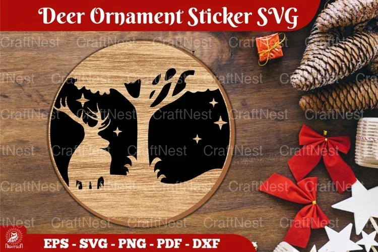Christmas Deer Ornament Sticker Clipart Bundle