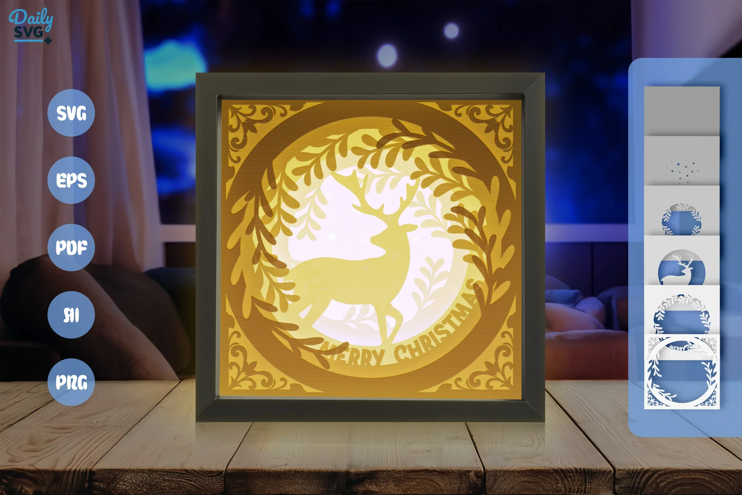 Christmas Deer White Papercut Shadow Box SVG Bundle - Image 3