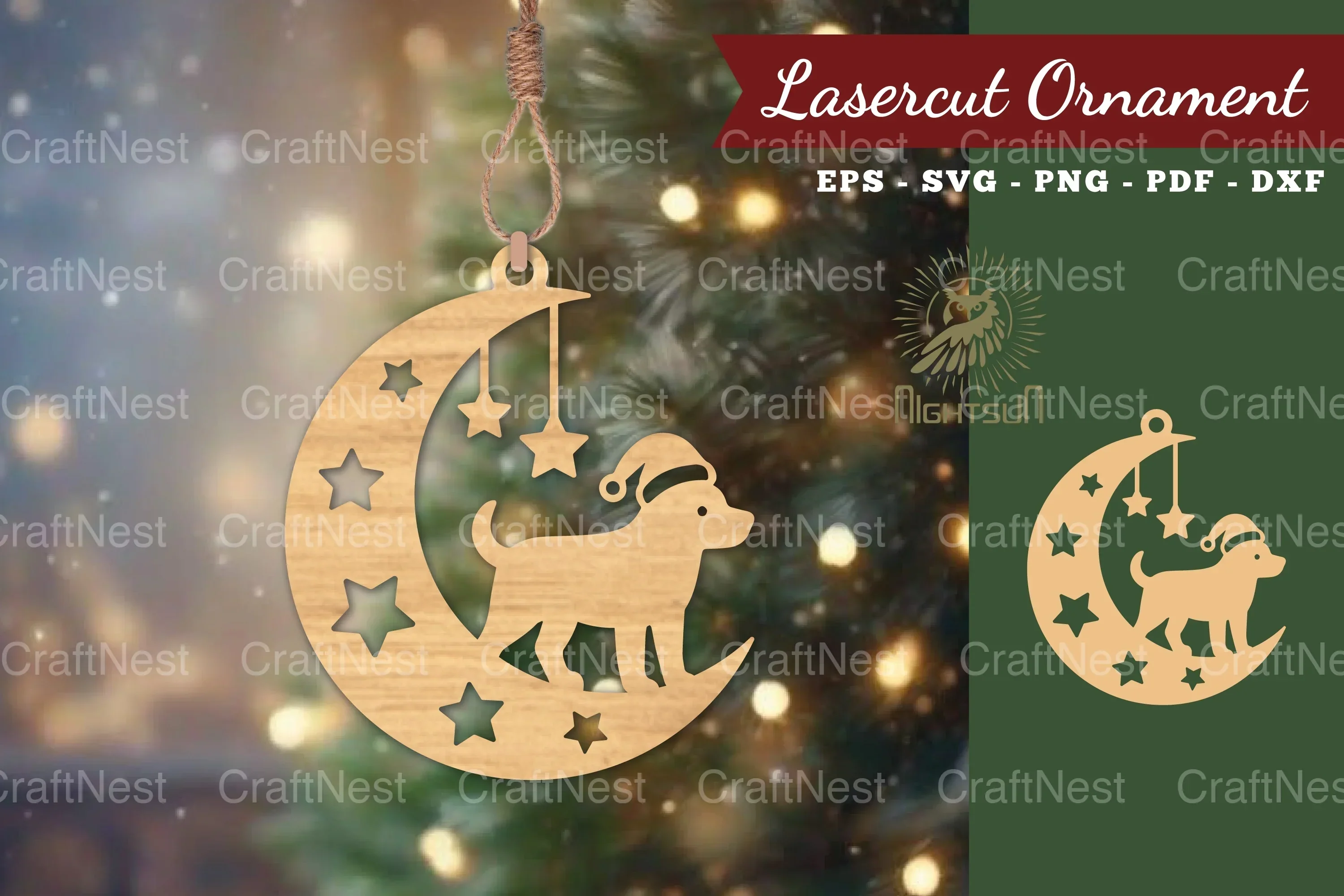 Christmas Dog in Moon Lasercut Ornament Clipart Bundle