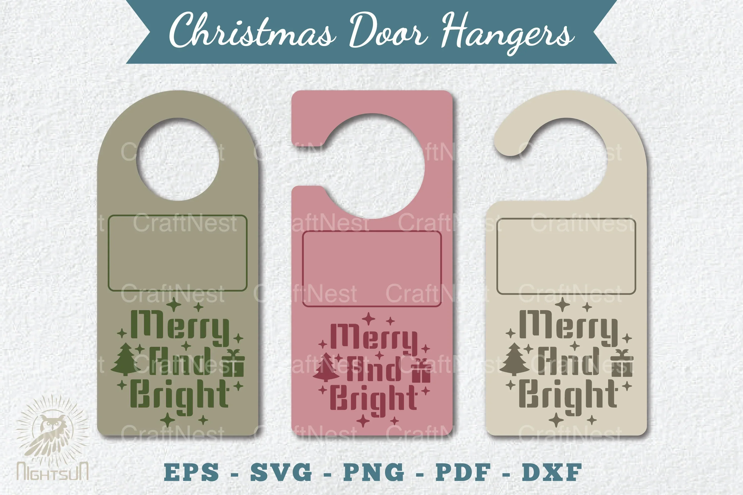 Christmas Door Hangers Set Template Clipart Bundle