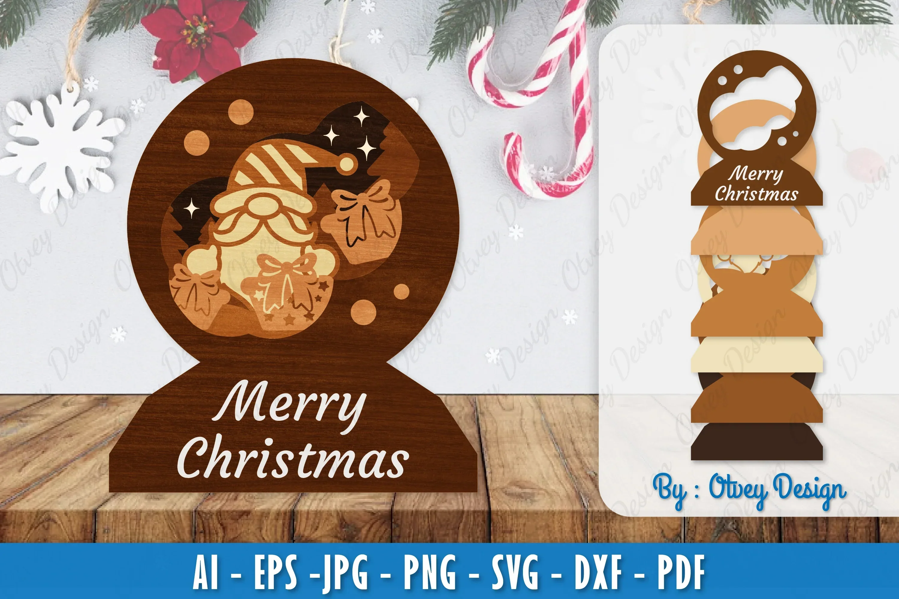 Christmas Gnome 3D Layered Lasercut SVG Bundle