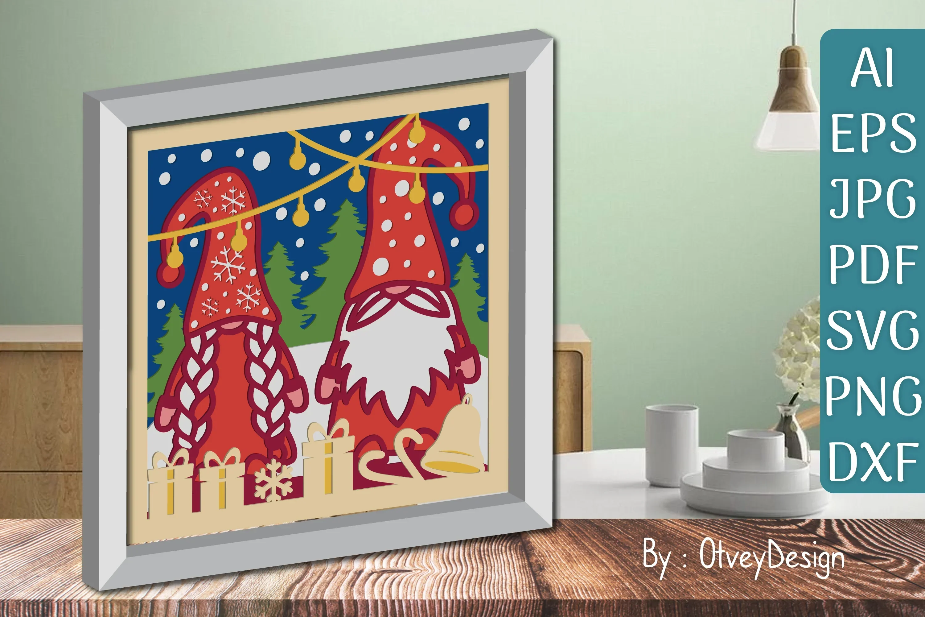 Christmas Gnome 3D Shadow Box Papercut SVG Bundle - Image 2