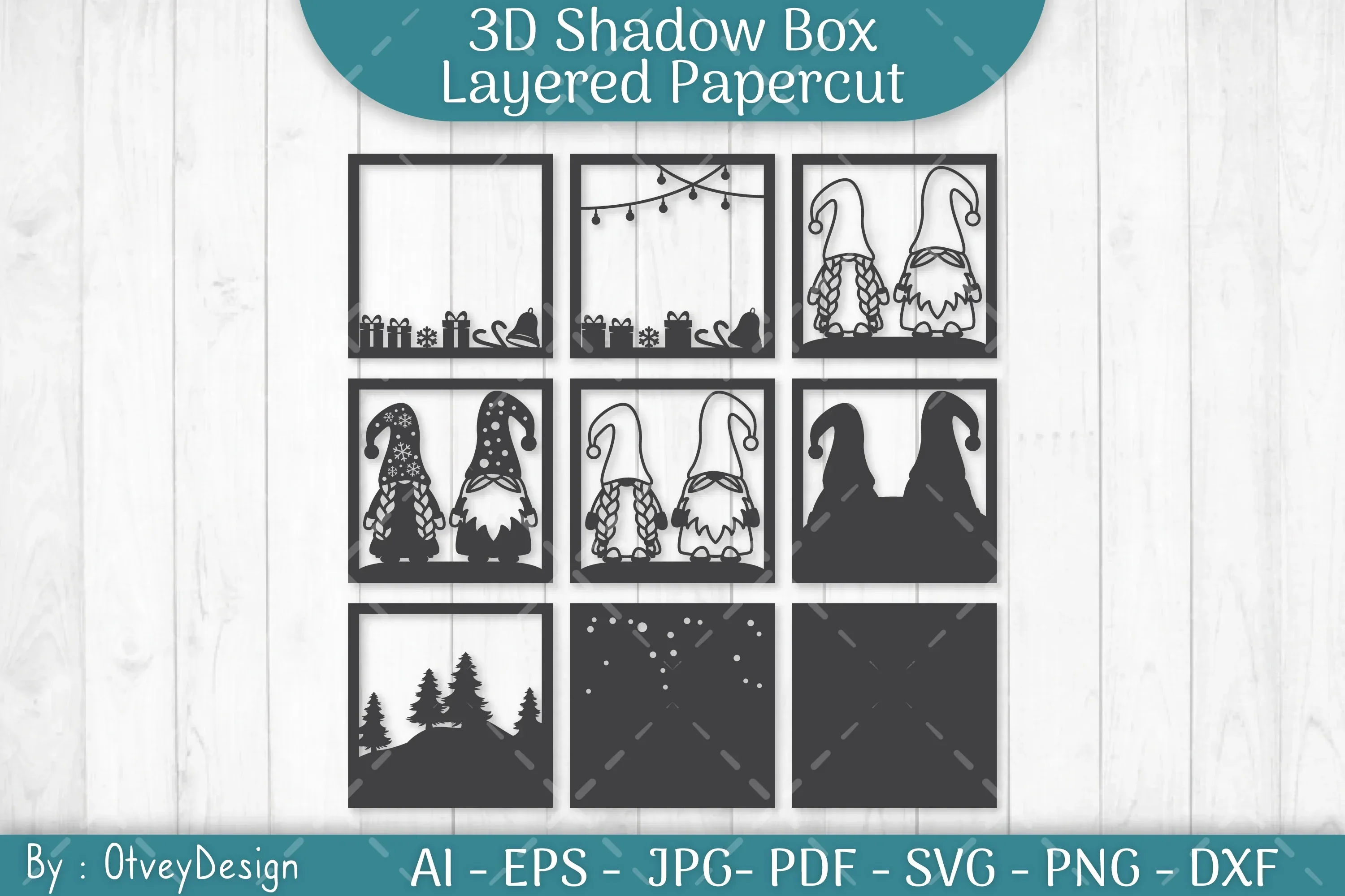 Christmas Gnome 3D Shadow Box Papercut SVG Bundle - Image 3