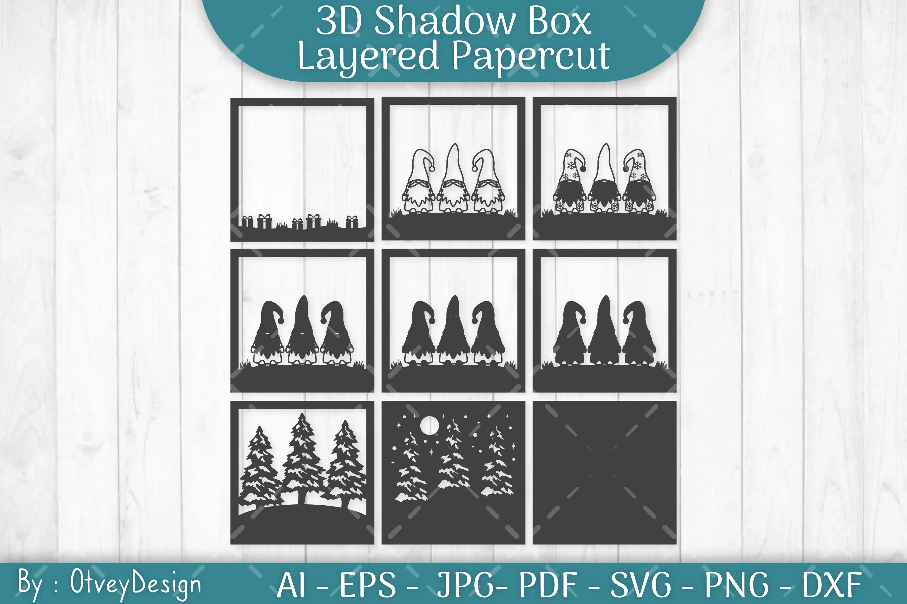 Christmas Gnome 3D Shadow Box SVG Bundle