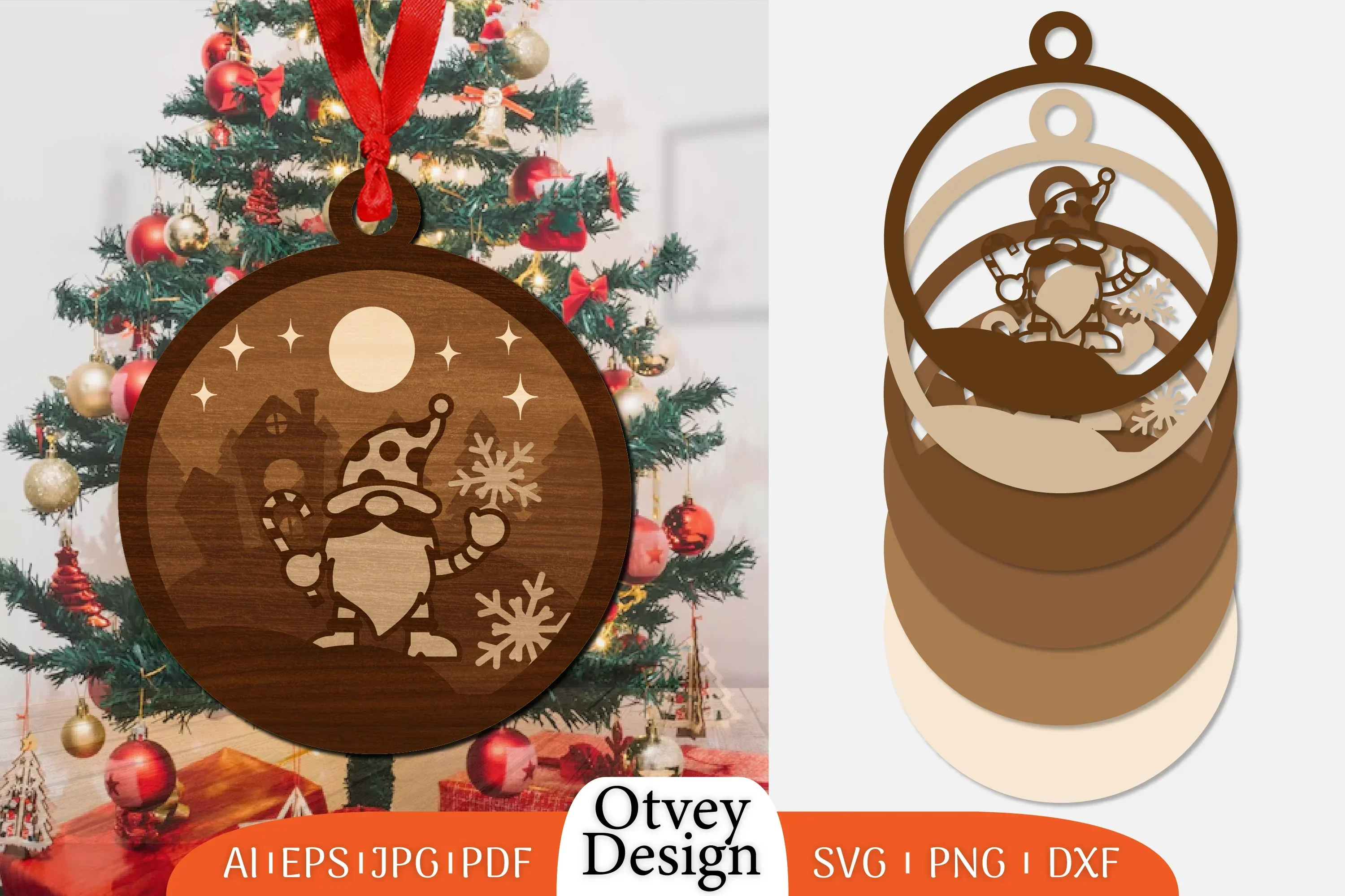 Christmas Gnome Ornament Lasercut SVG Bundle