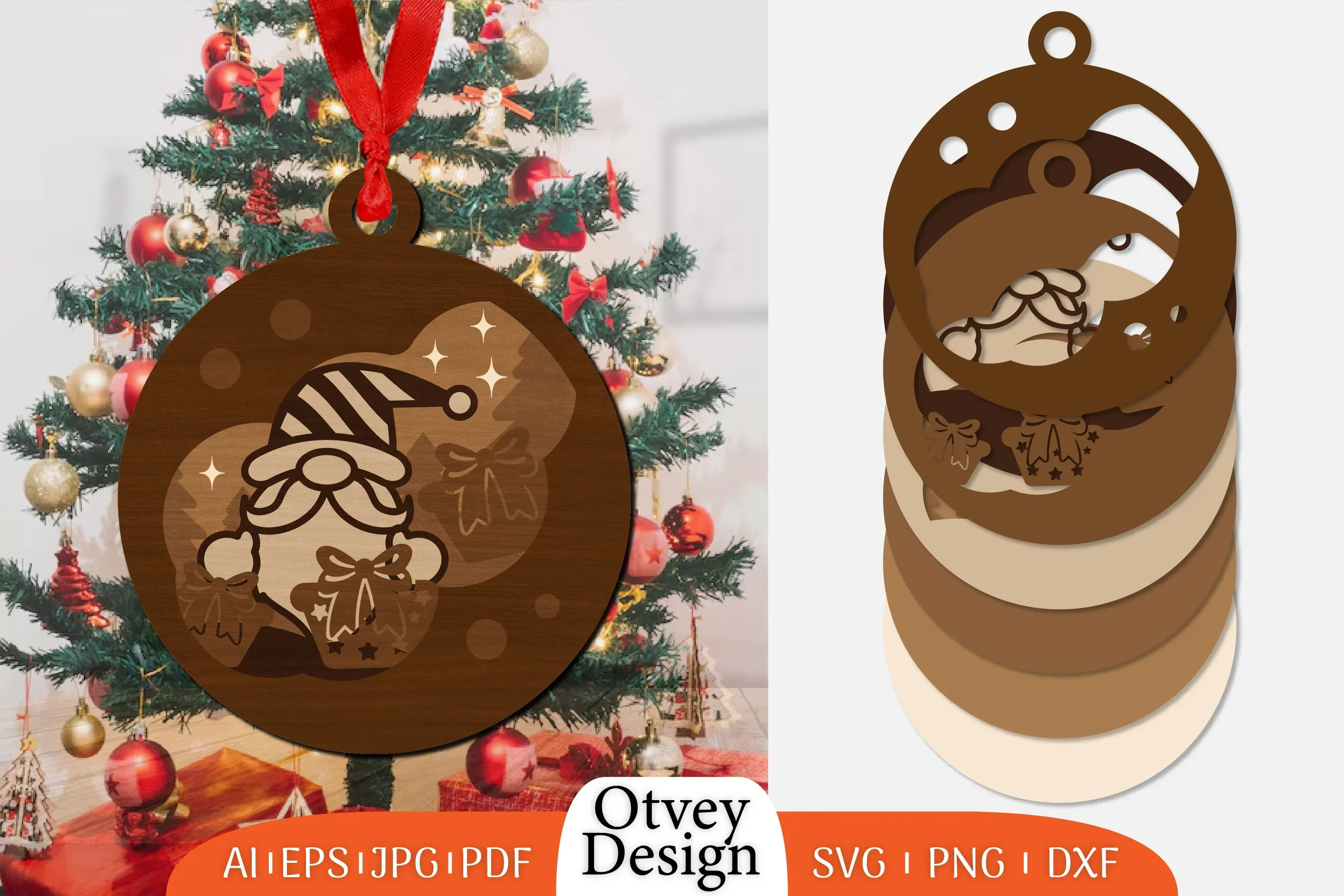 Christmas Gnome Ornament Lasercut SVG Bundle