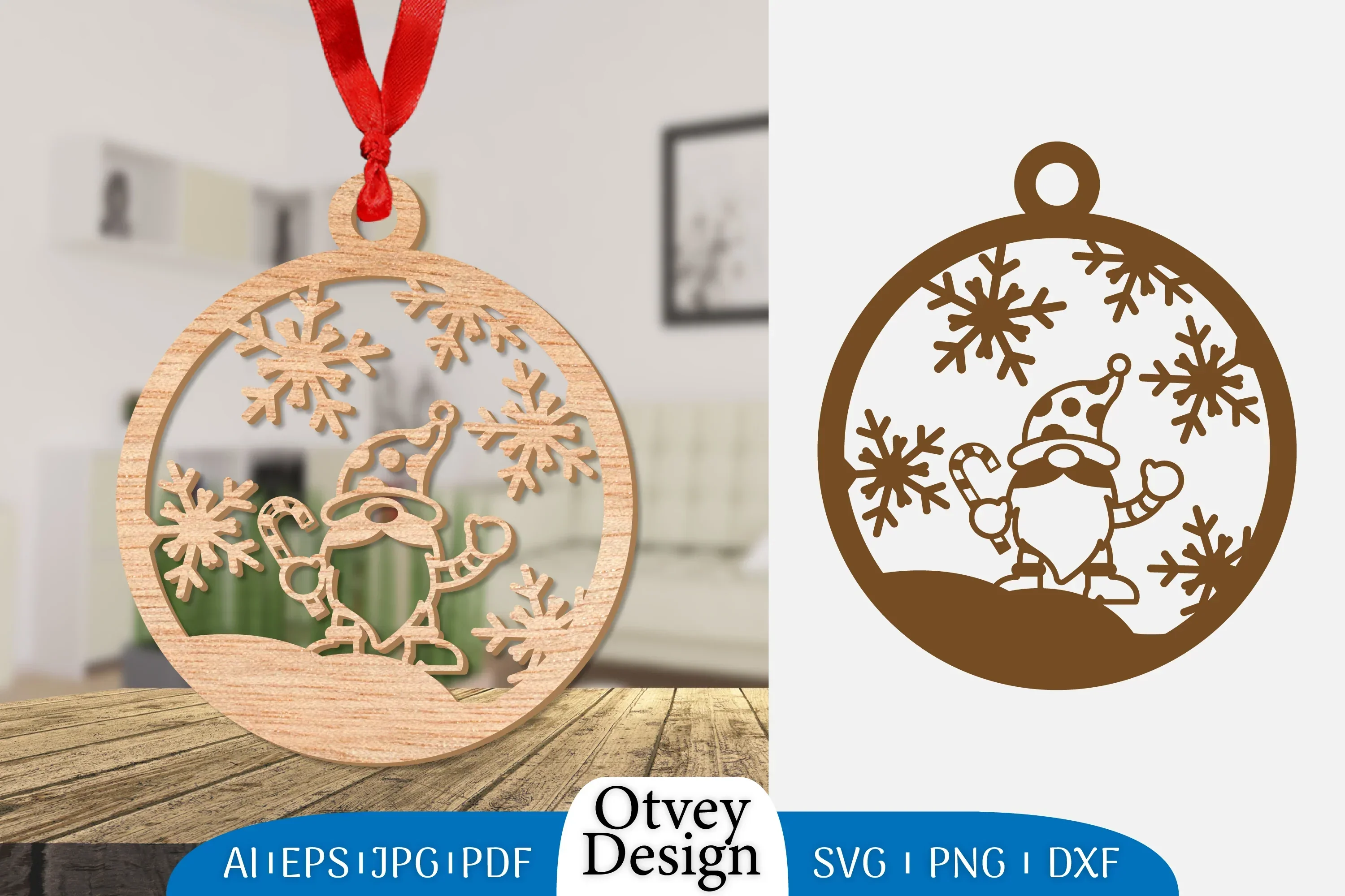 Christmas Gnome Ornament Lasercut SVG Bundle