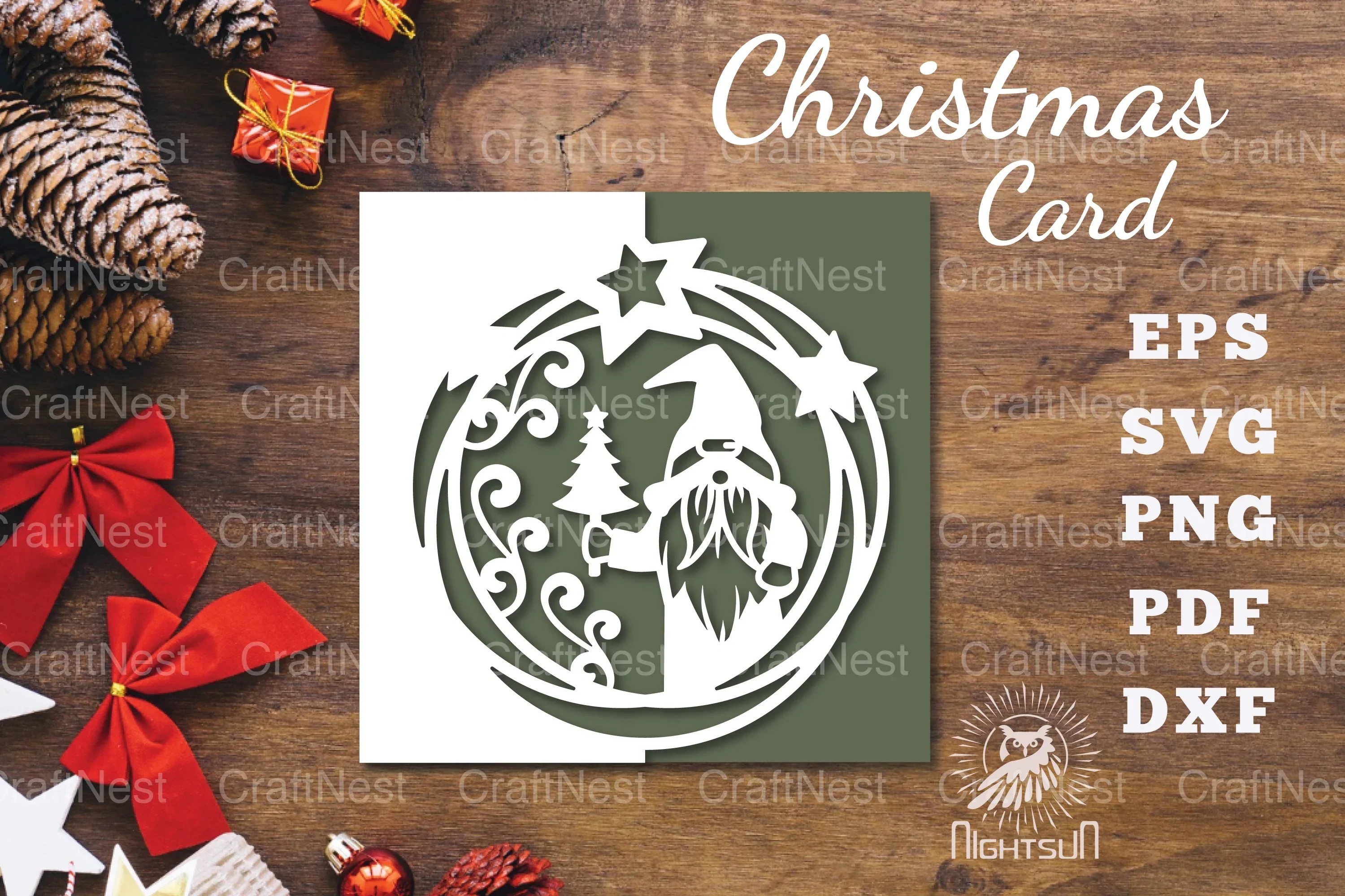 Christmas Gnome Papercut Card Clipart Bundle