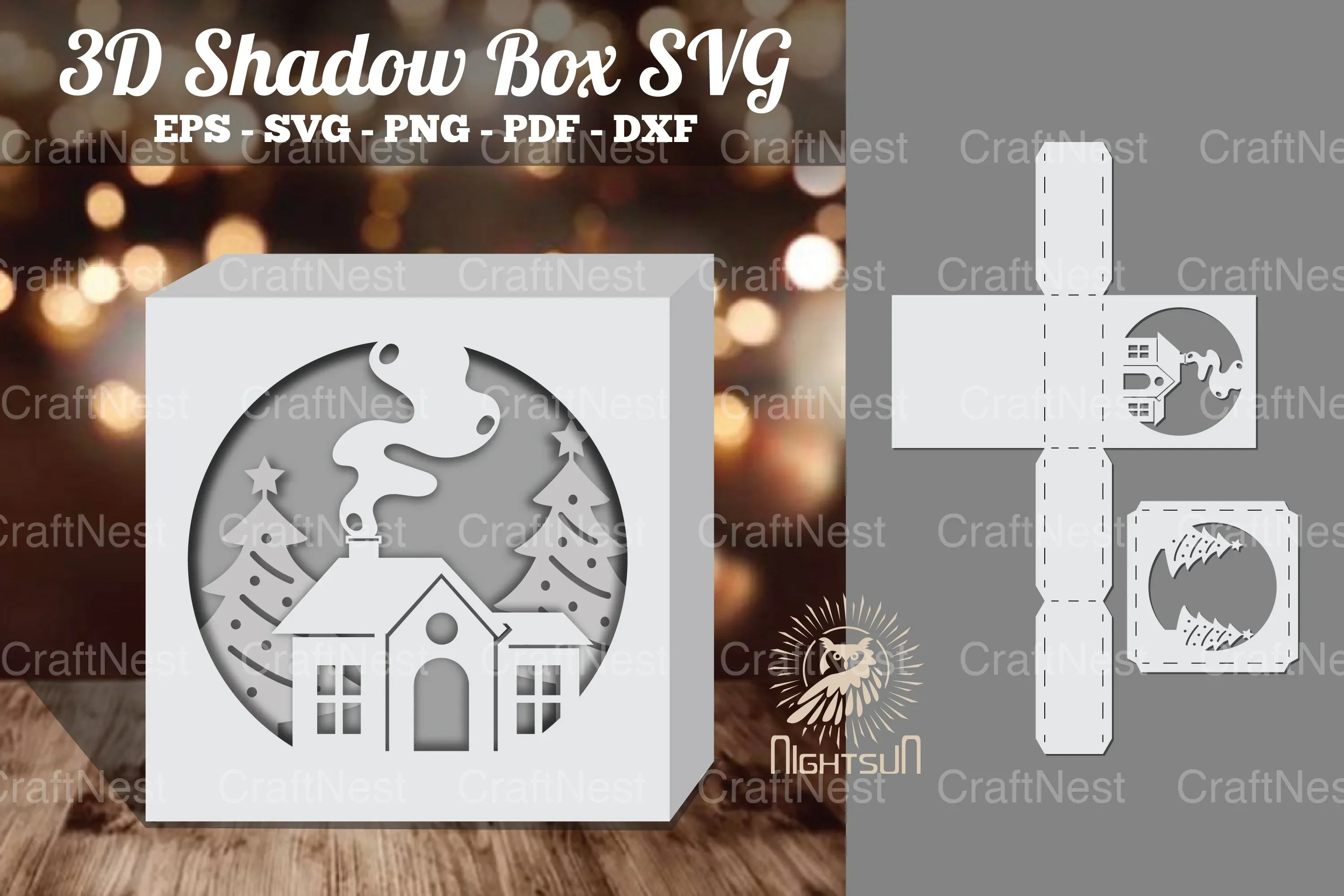 Christmas House 3D Papercut Shadow Box Clipart Bundle