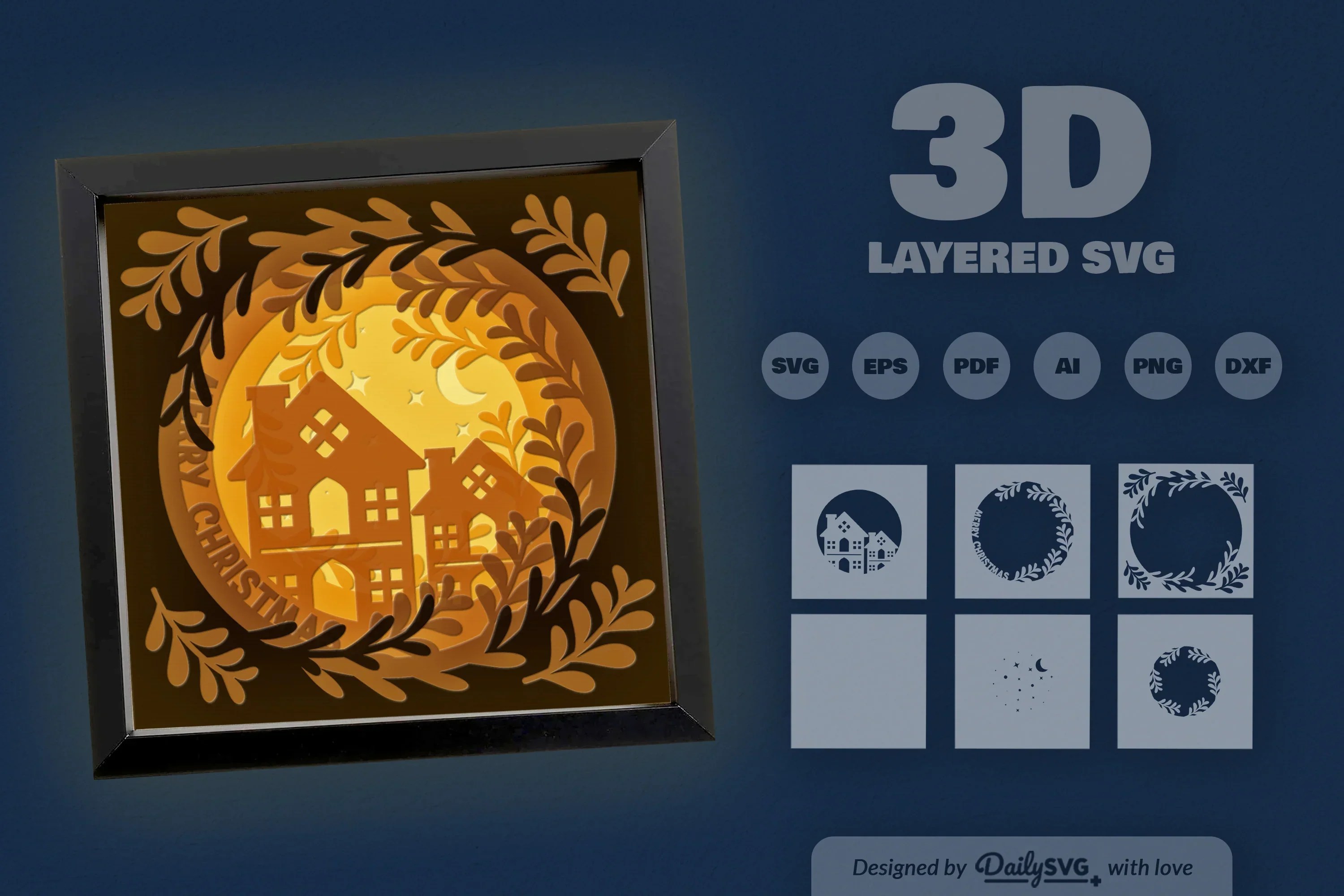 Christmas House Papercut Shadow Box SVG Bundle - Image 3