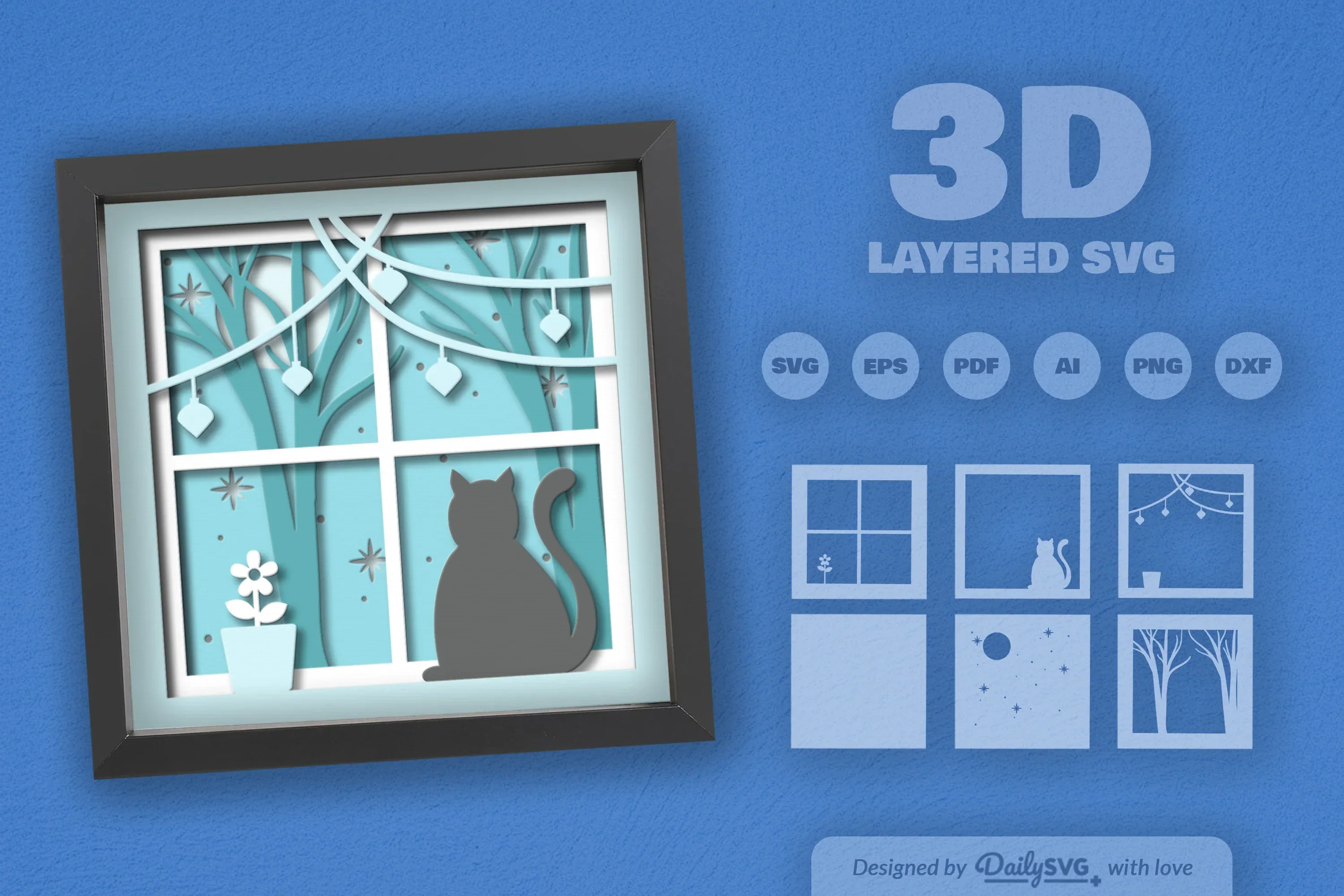 Christmas Night Cat Papercut SVG Bundle - Image 2