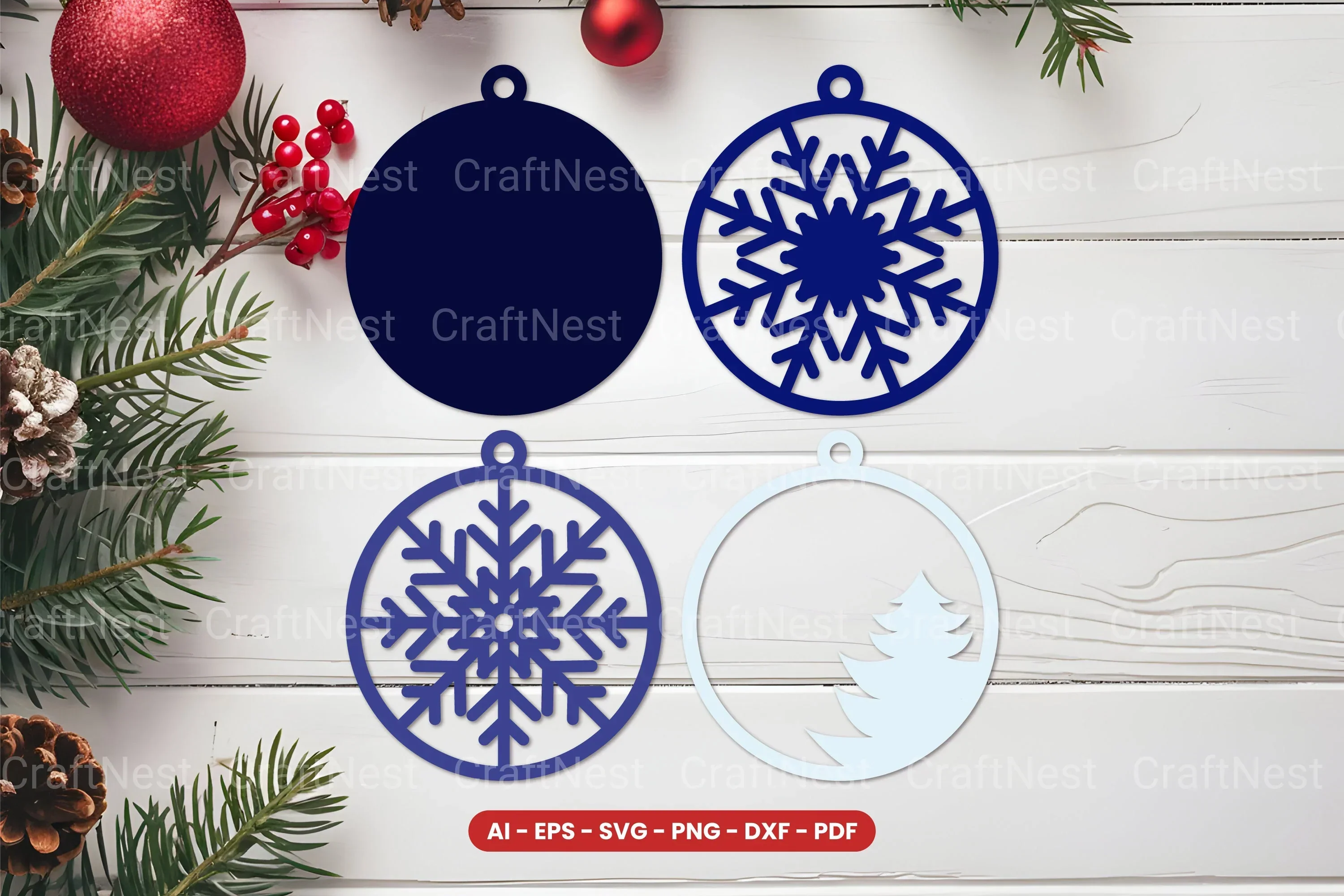 Christmas Ornament Laser Cut SVG Bundle Clipart - Image 2