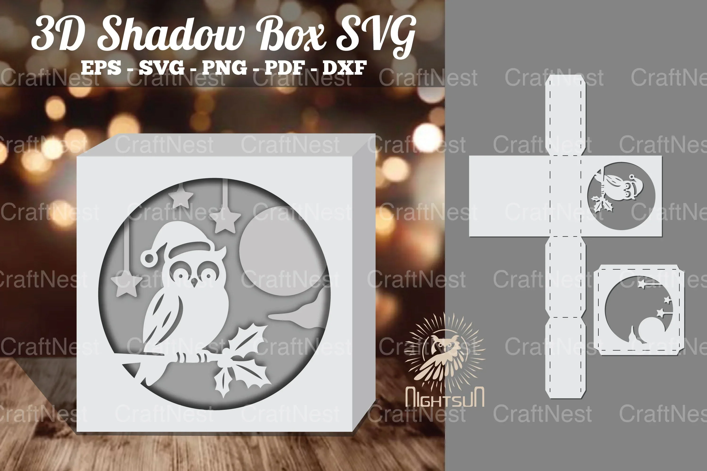 Christmas Owl Papercut Shadow Box Design