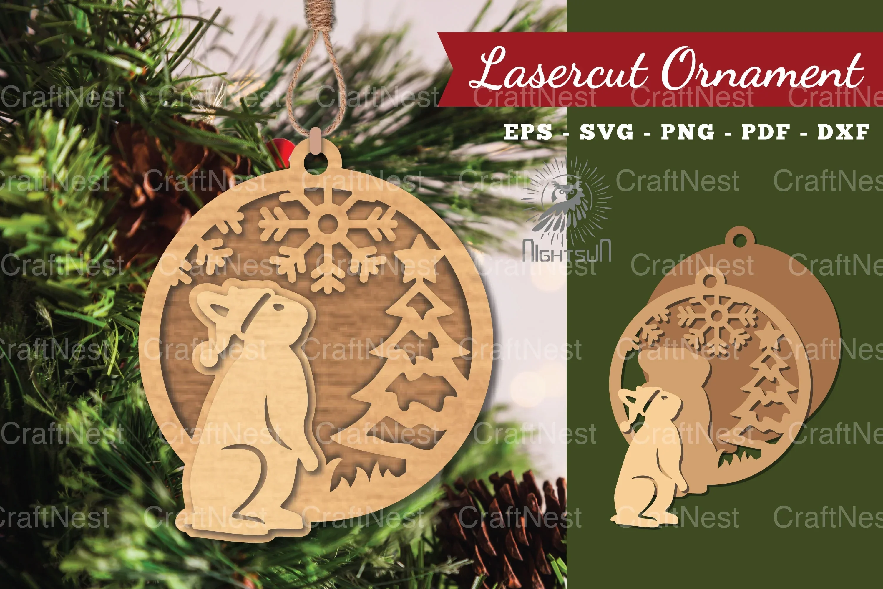 Christmas Rabbit Laser Cut Ornament SVG Bundle