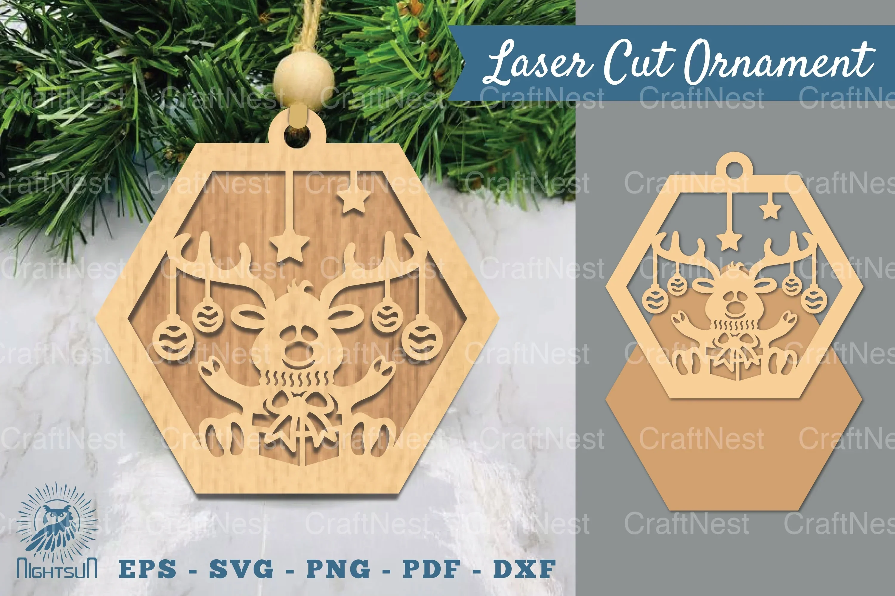 Christmas Reindeer Laser Cut Ornament Clipart Bundle