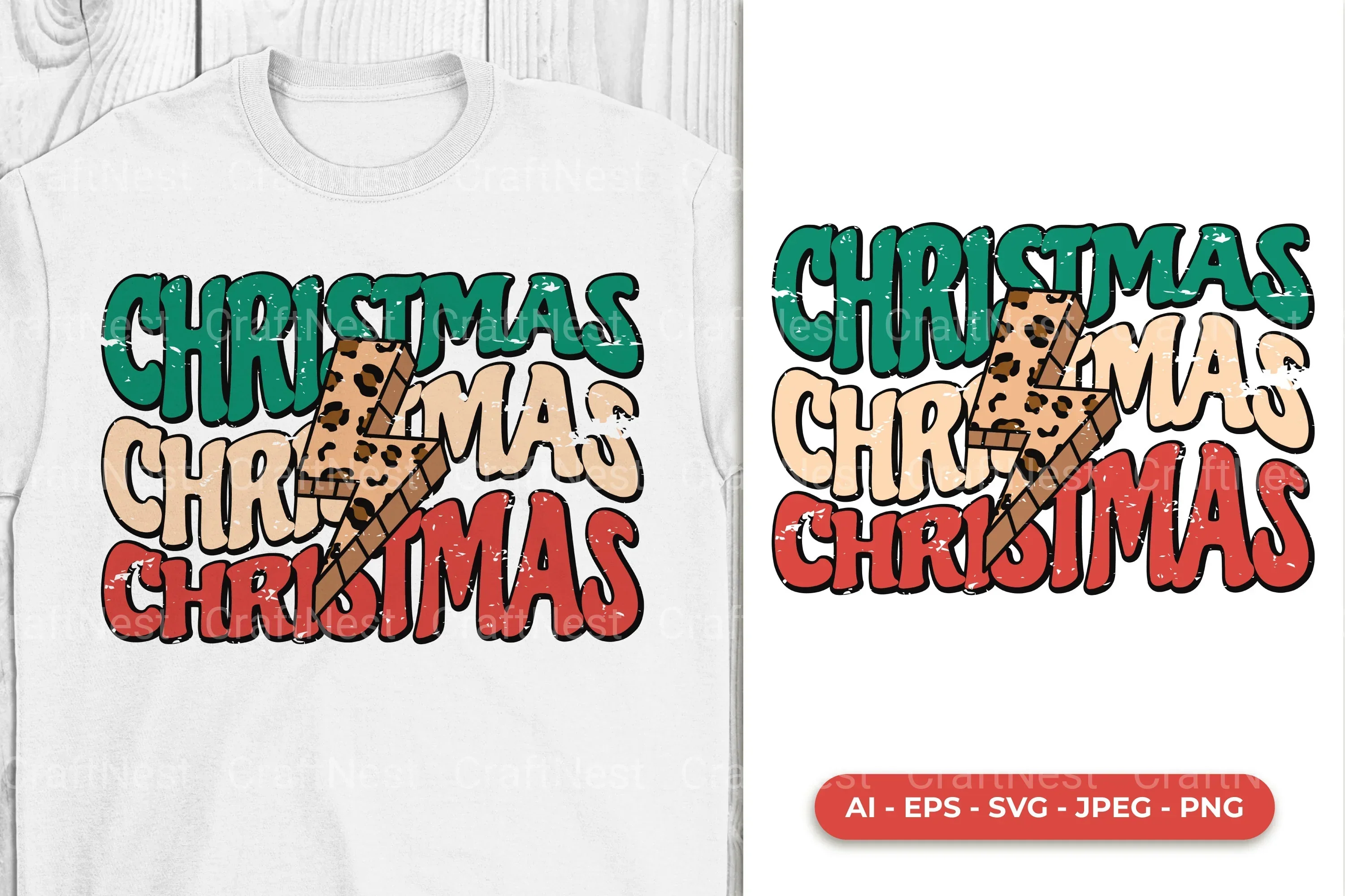 Christmas Retro Leopard Lightning SVG Bundle