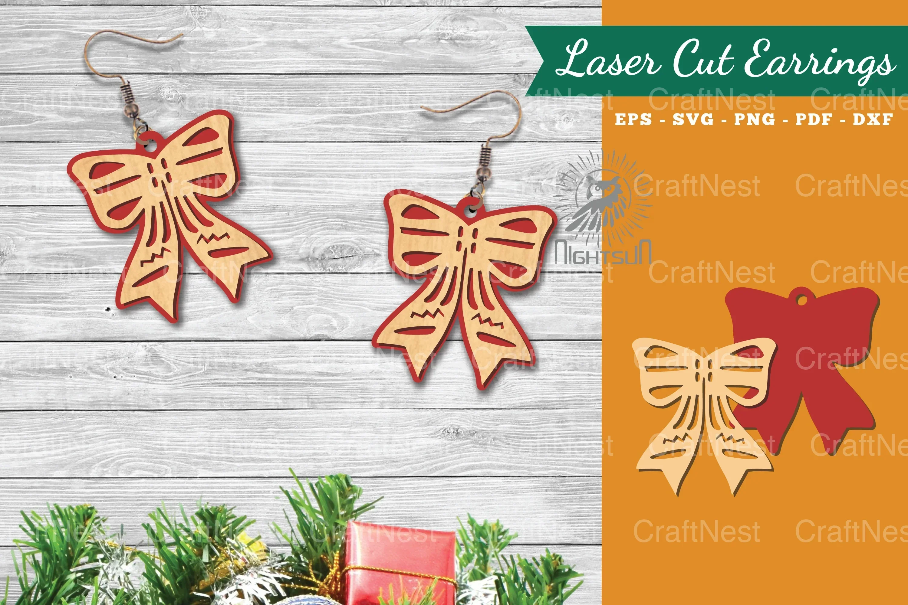 Christmas Ribbon Laser Cut Earrings SVG Bundle