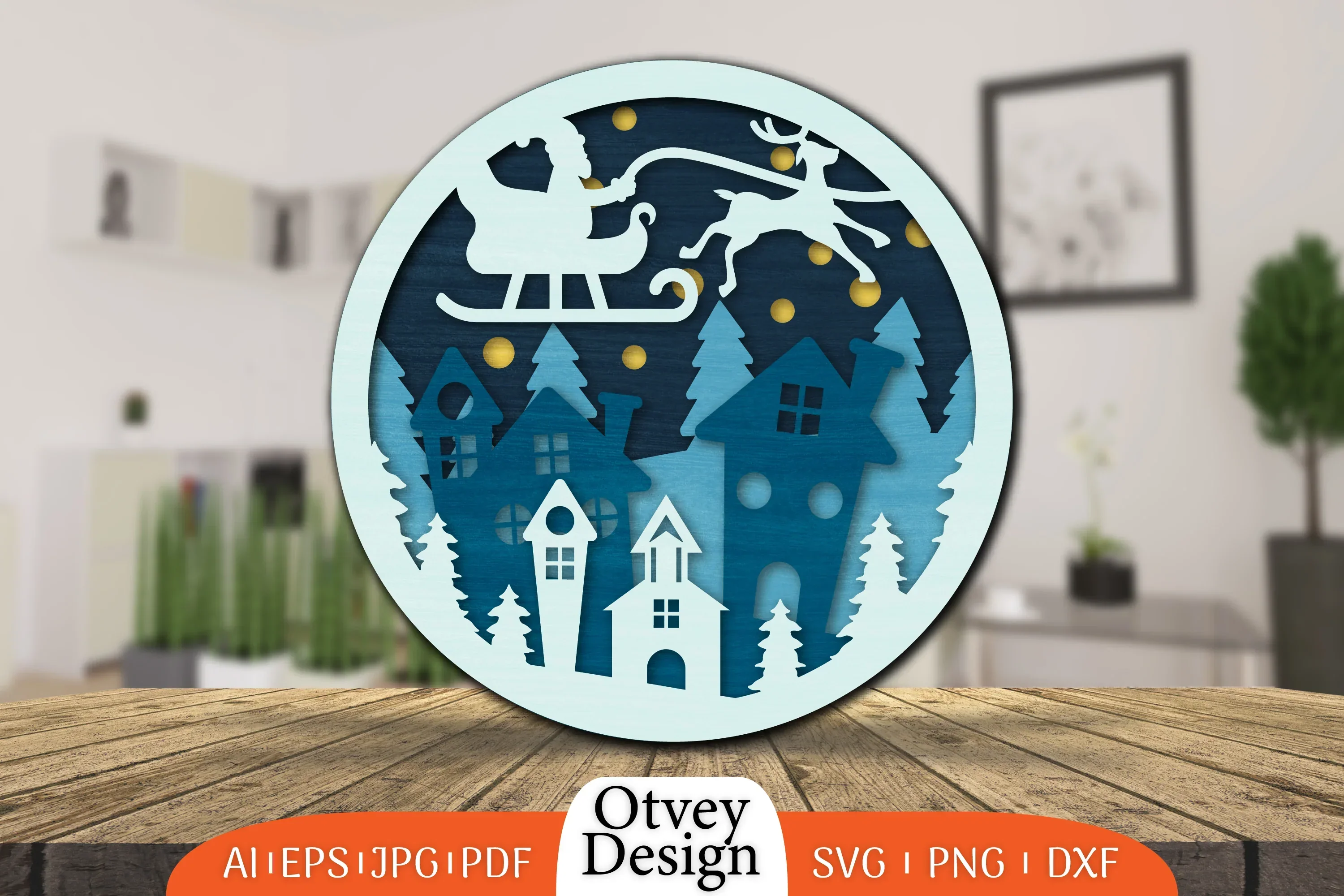 Christmas Round Santa Sleigh 3D Lasercut SVG Bundle