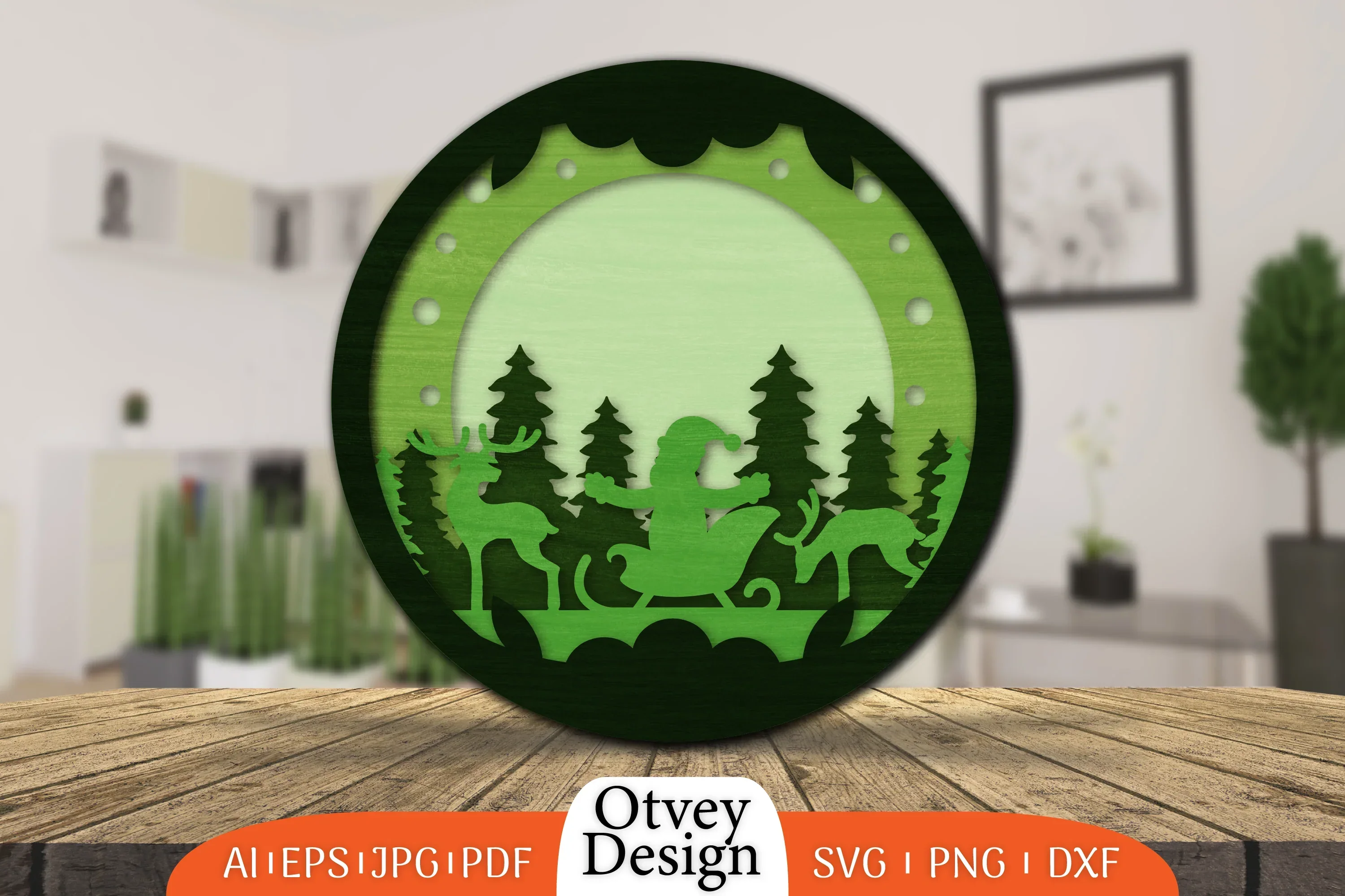 Christmas Round Santa Sleigh 3D Lasercut SVG Bundle