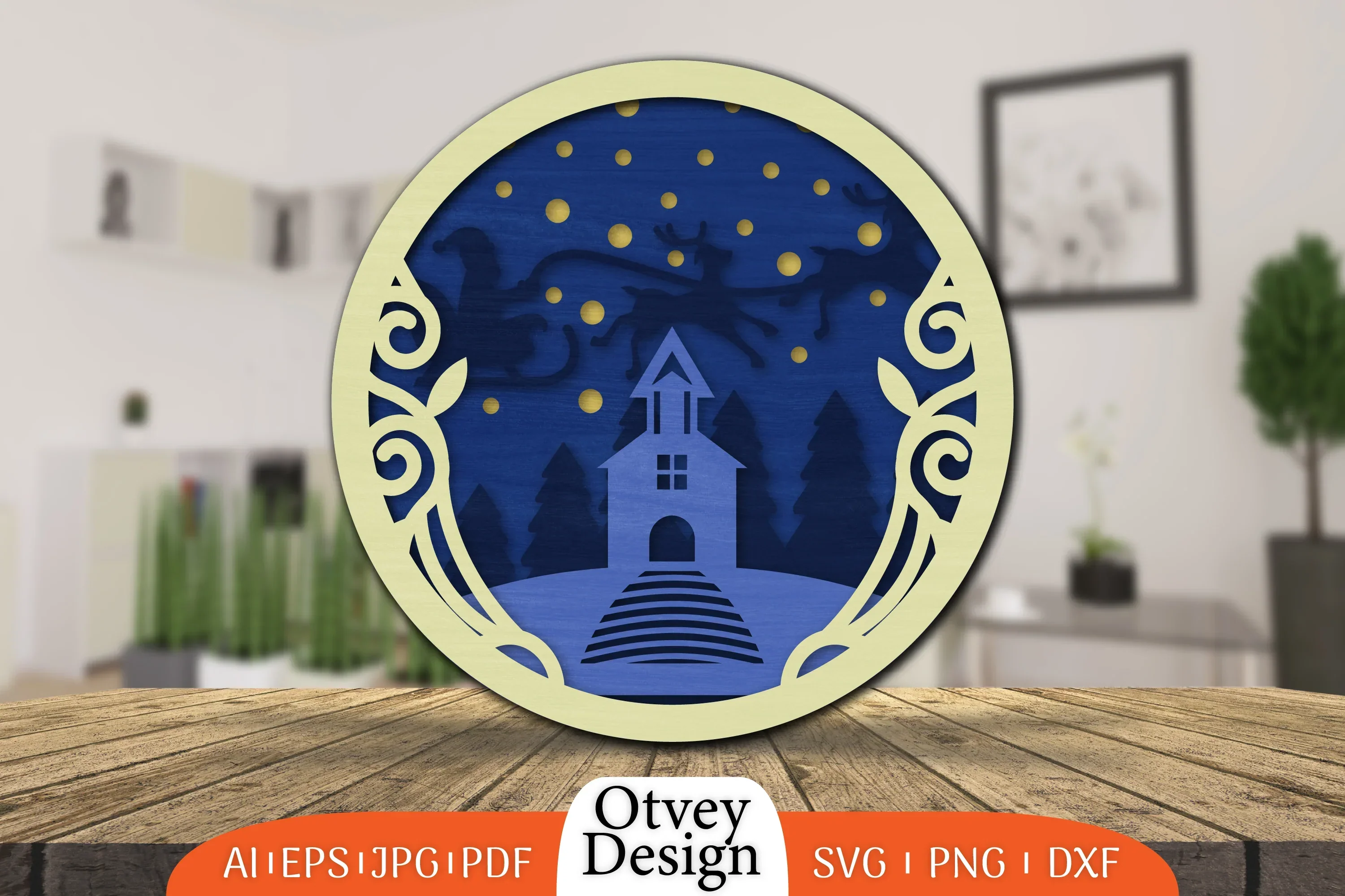 Christmas Round Santa Sleigh 3D Lasercut SVG Bundle