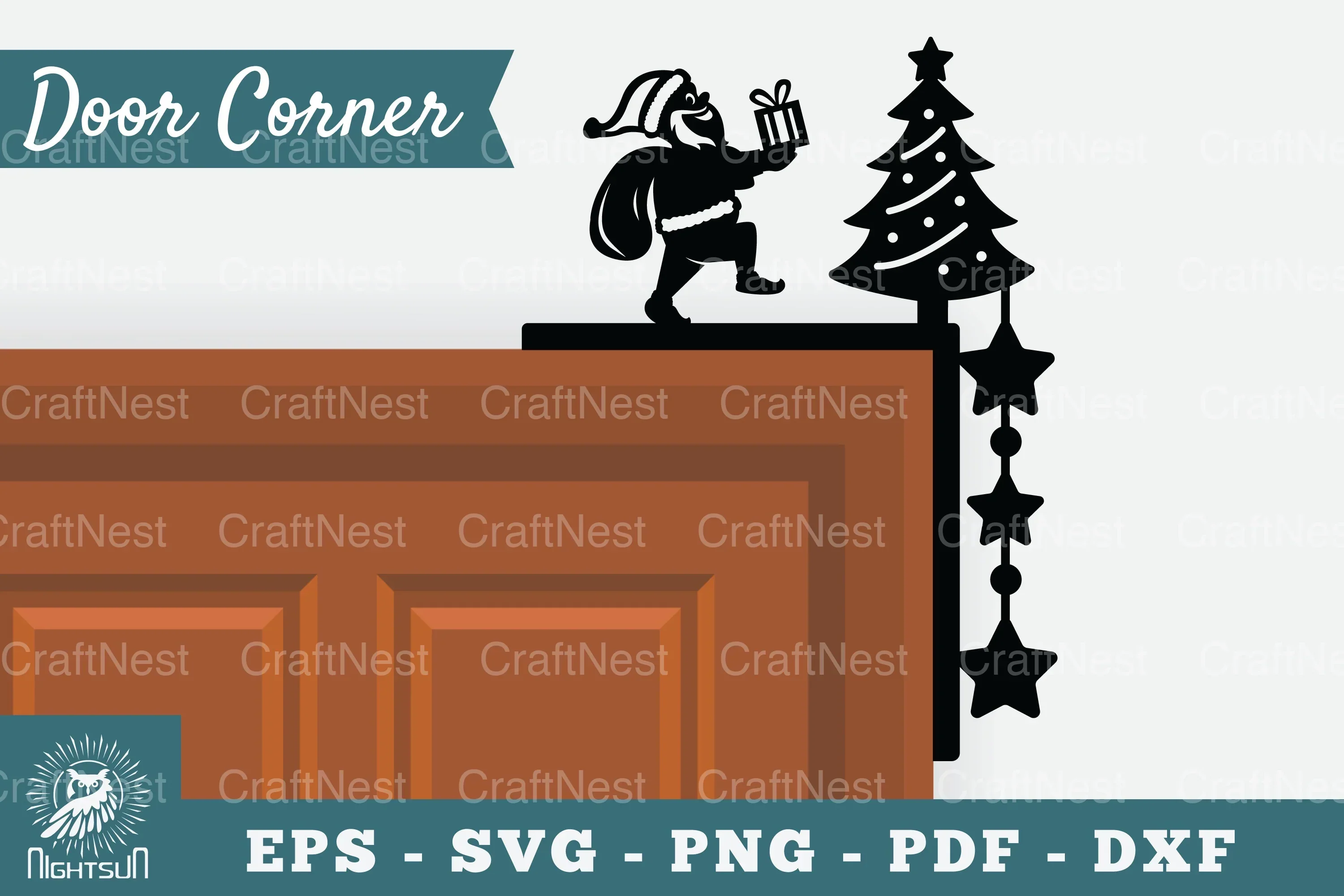Christmas Santa Door Corner Clipart Bundle