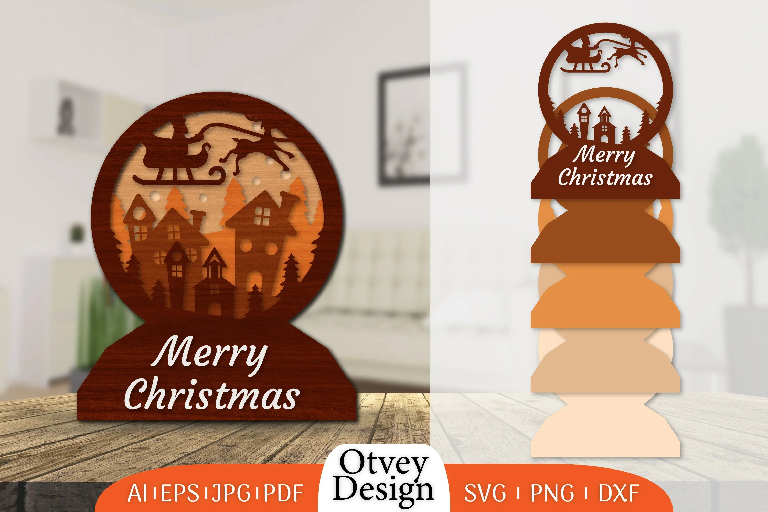 Christmas Santa Sleigh 3D Lasercut SVG Bundle