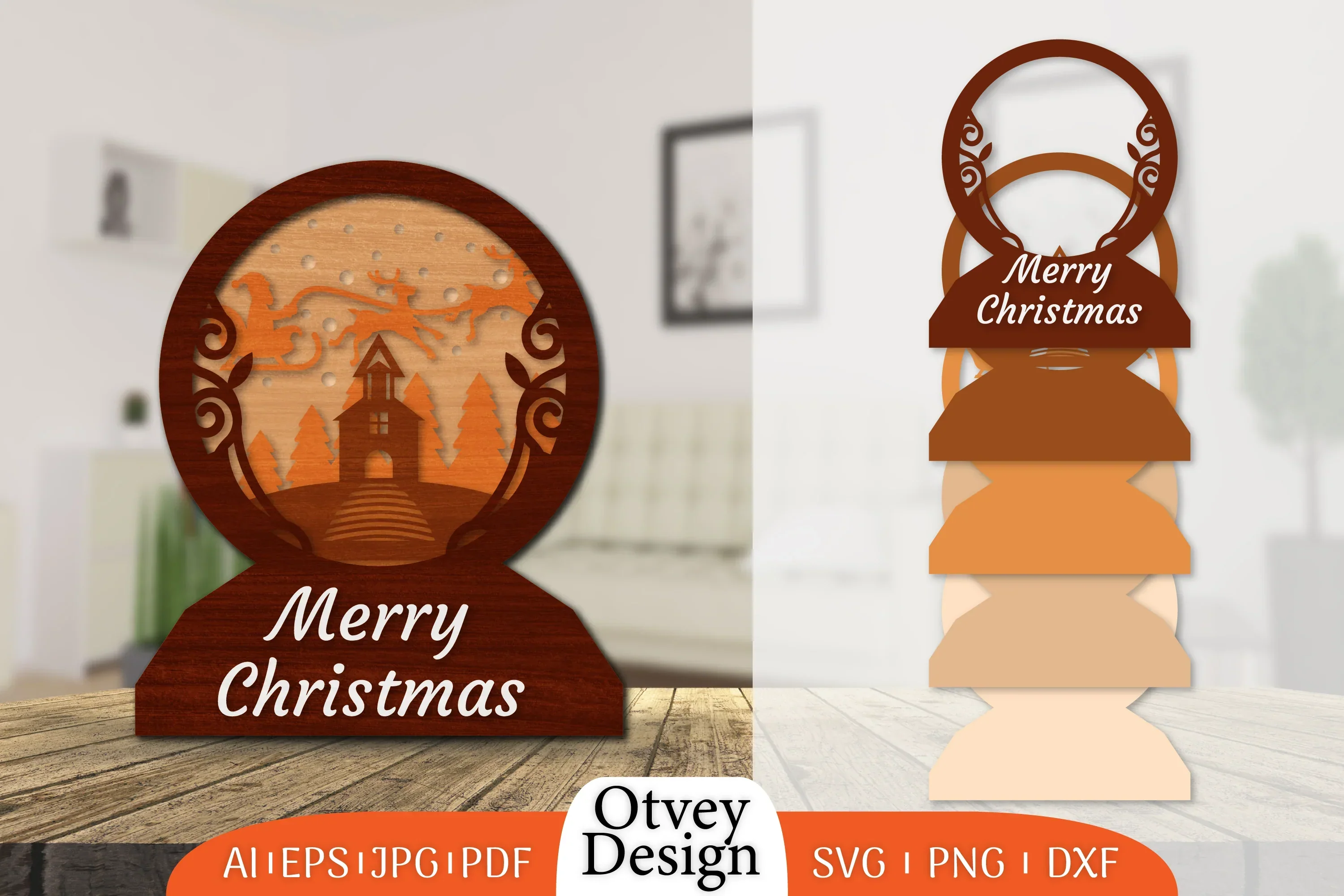 Christmas Santa Sleigh 3D Lasercut SVG Bundle