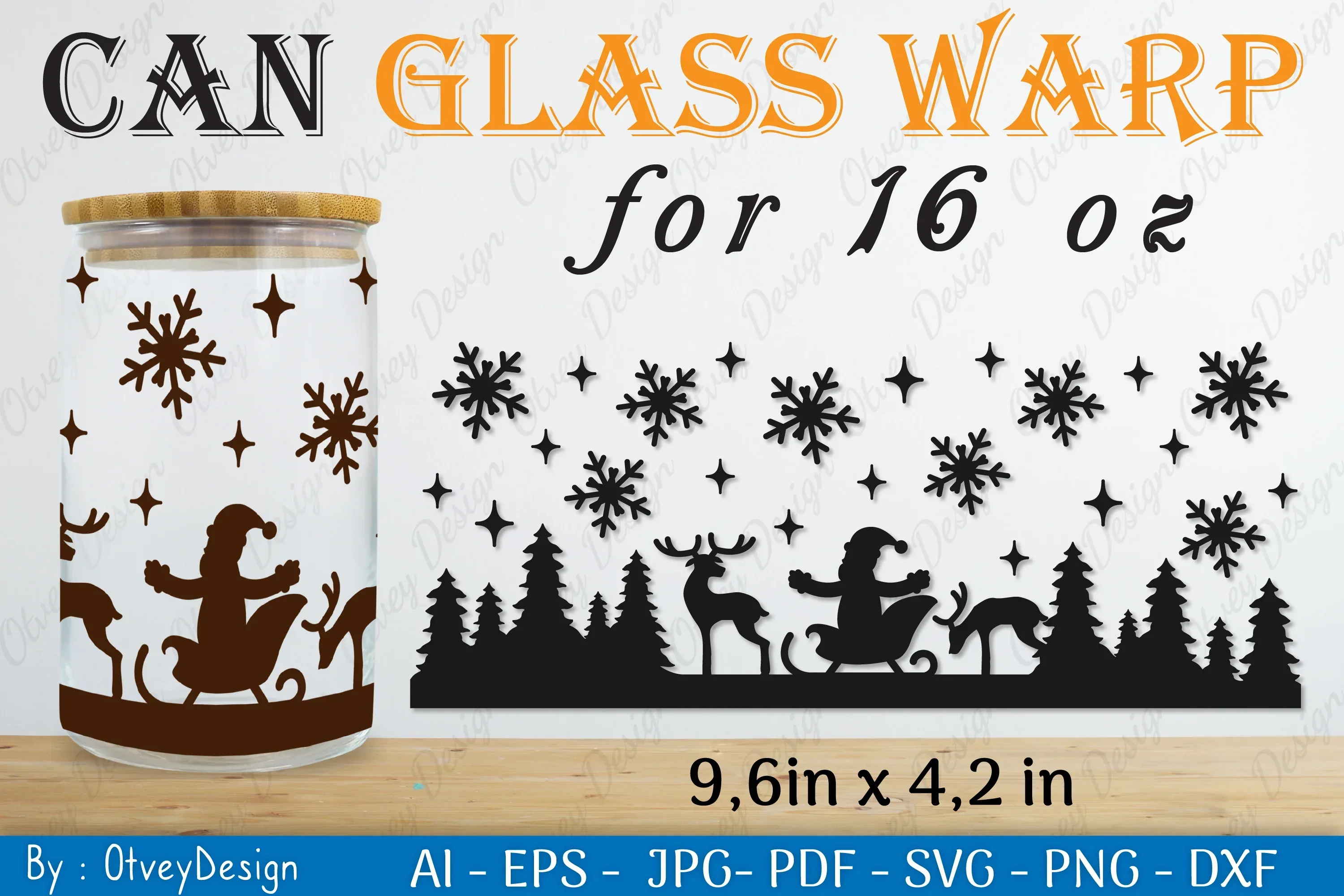 Christmas Santa Sleigh Can Glass 16 OZ SVG Bundle