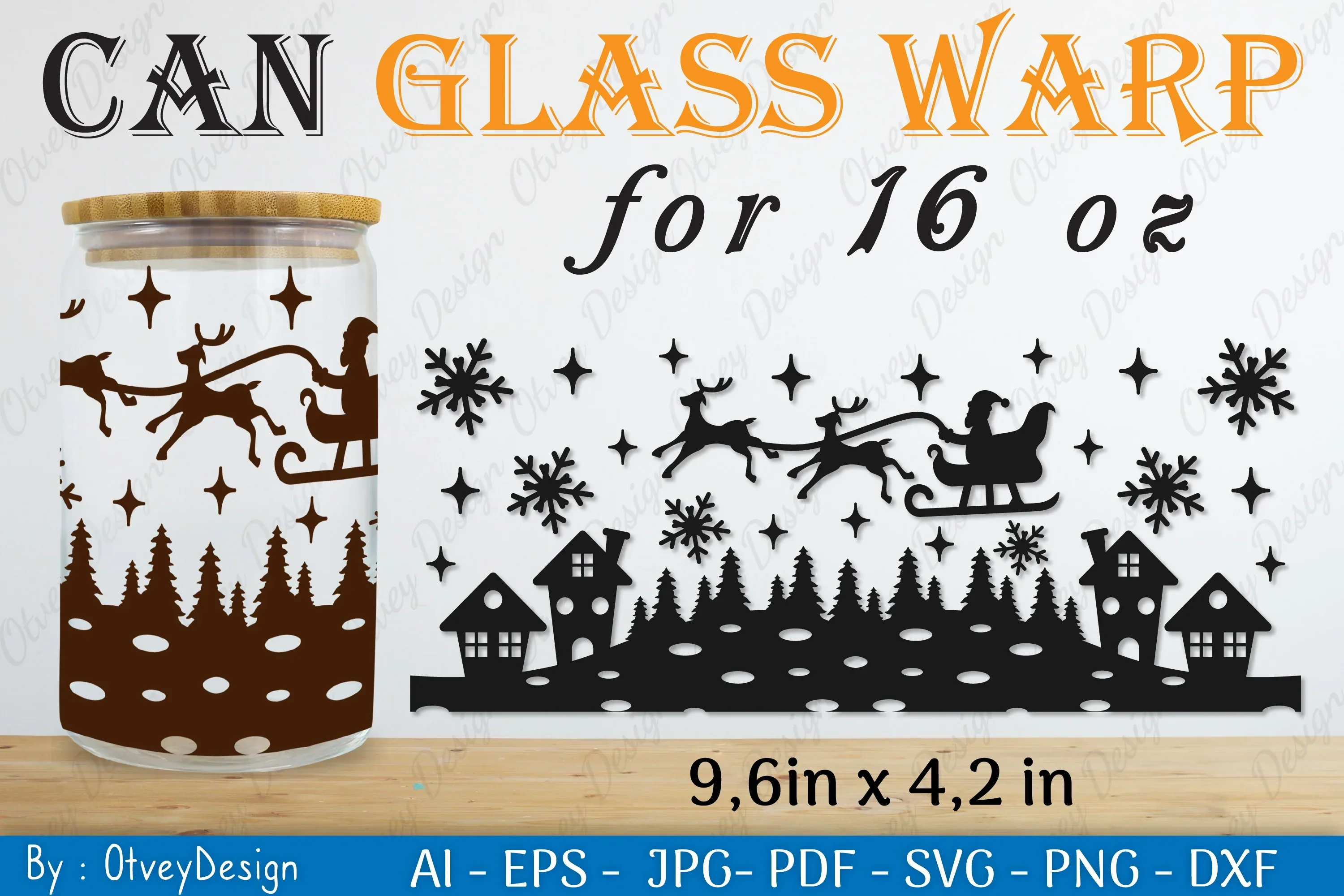 Christmas Santa Sleigh Can Glass 16 OZ SVG Bundle
